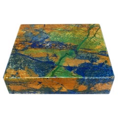 Blue Green Azurite & Malachite Decorative Jewelry Gemstone Box with Black Marble