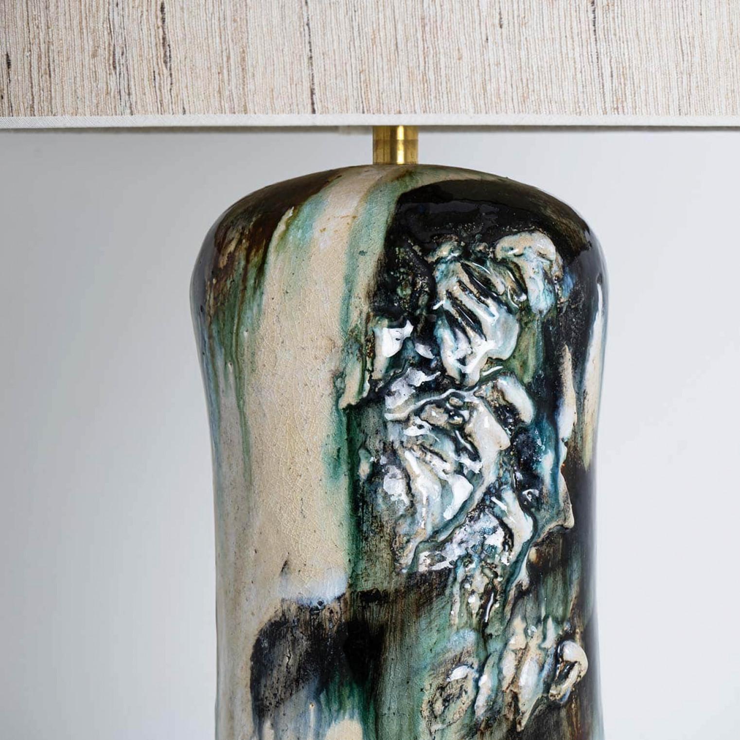 Lámpara de Sobremesa Azul Verde Beige de Jeppe Hagendorn, Dinamarca Años 60 Moderno de mediados de siglo en venta