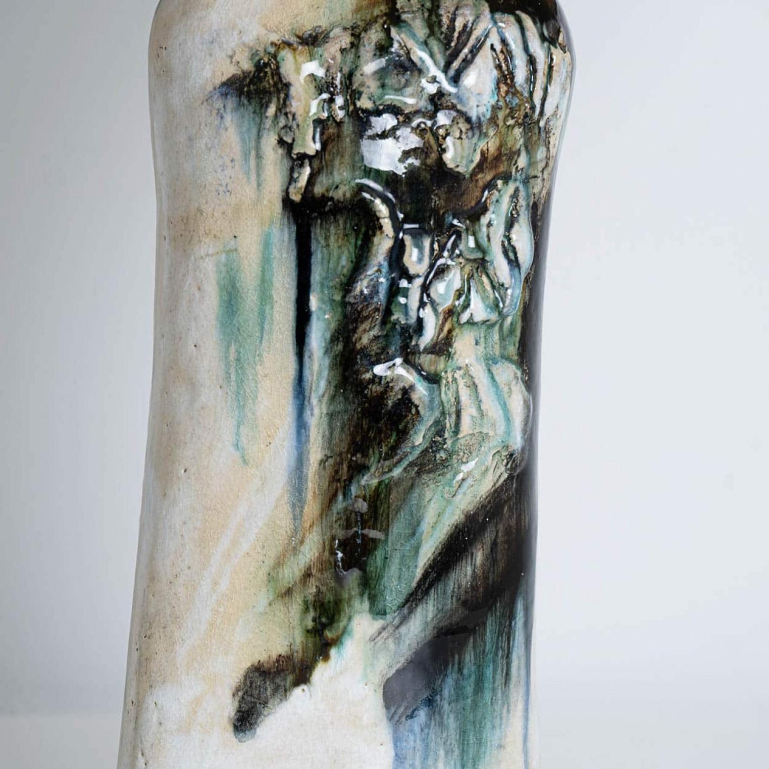 Lámpara de Sobremesa Azul Verde Beige de Jeppe Hagendorn, Dinamarca Años 60 Glaseado en venta