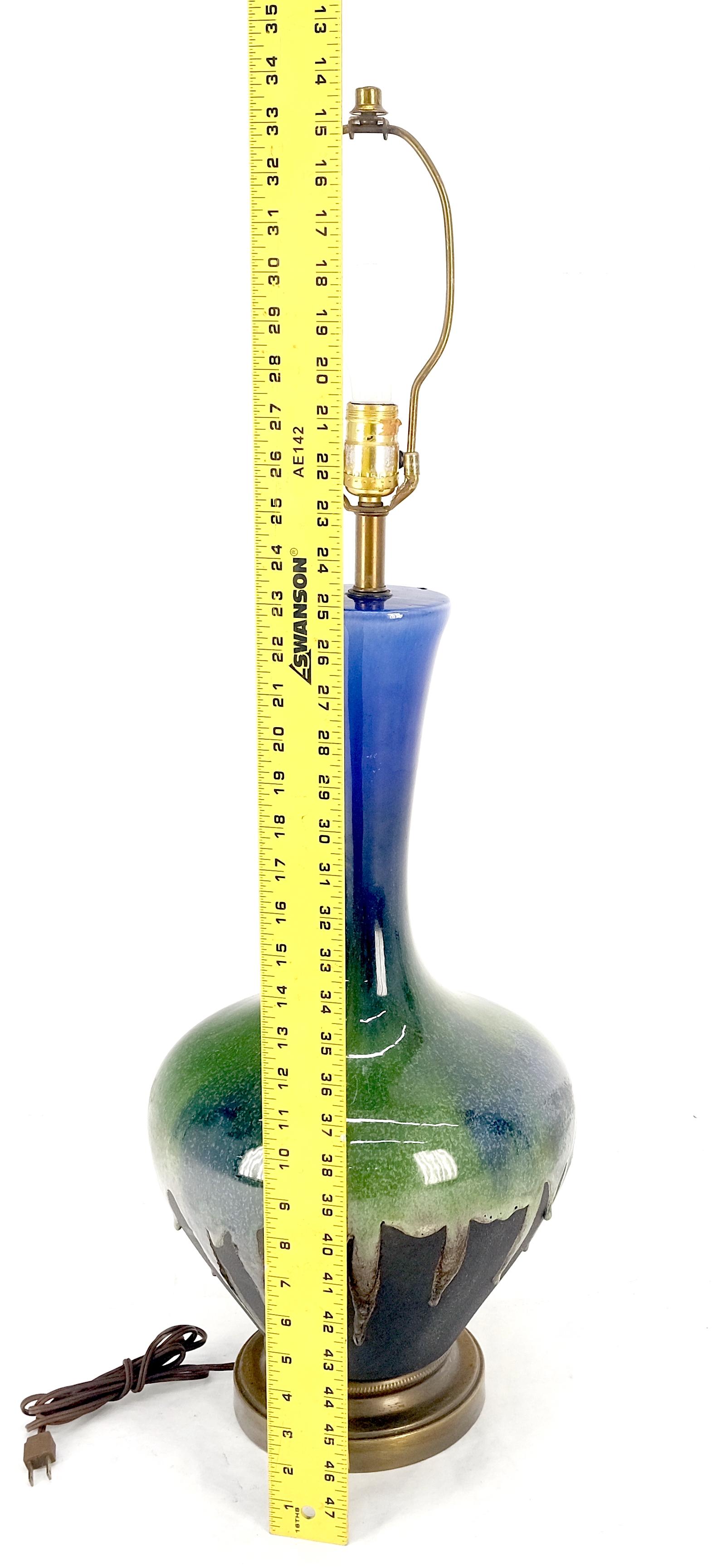 Blue Green Black Drip Glaze Italian Pottery Ceramic Onion Shape Table Lamp MINT! For Sale 4