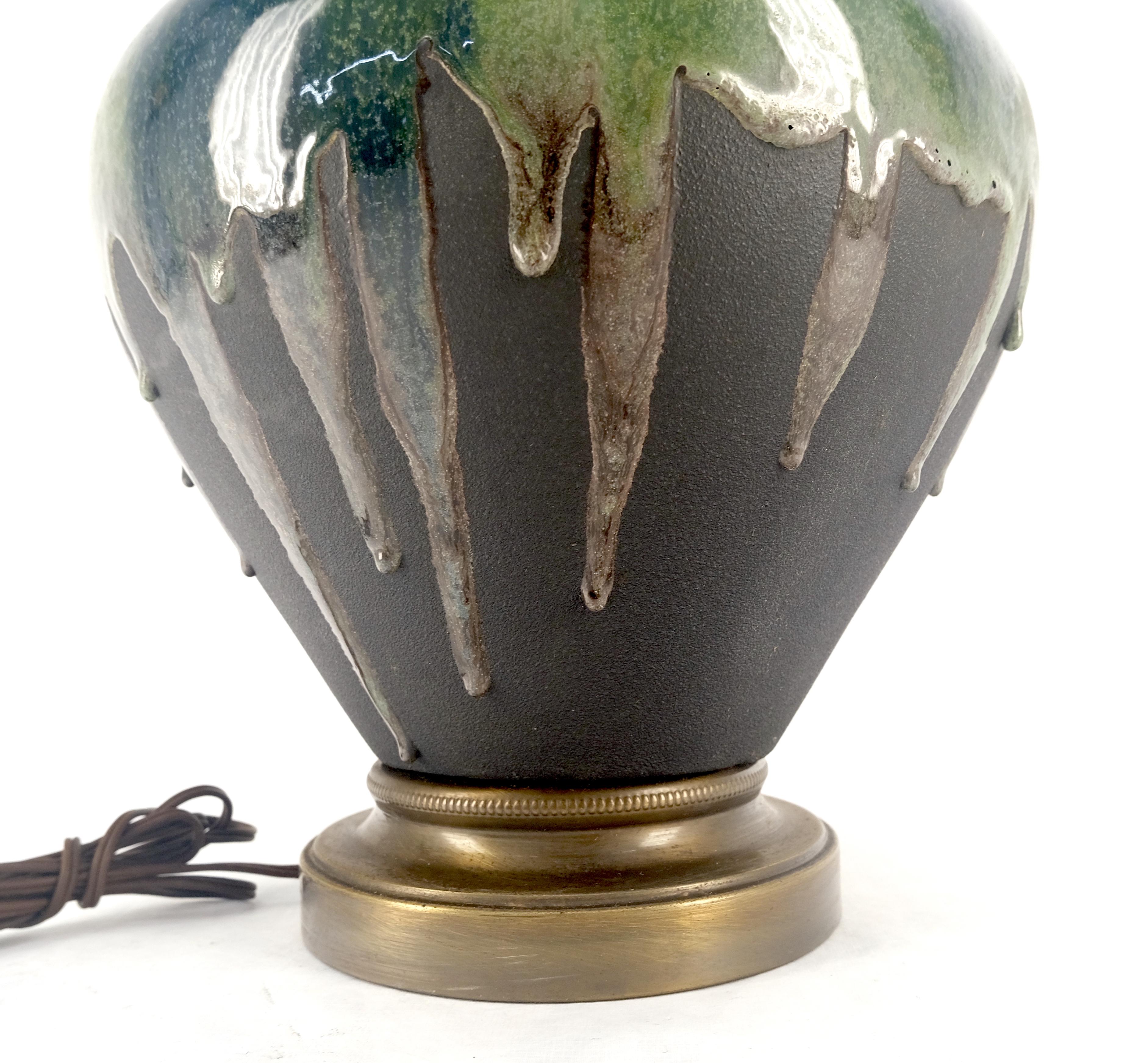 Mid-Century Modern Blue Green Black Drip Glaze Italian Pottery Ceramic Onion Shape Table Lamp MINT! For Sale
