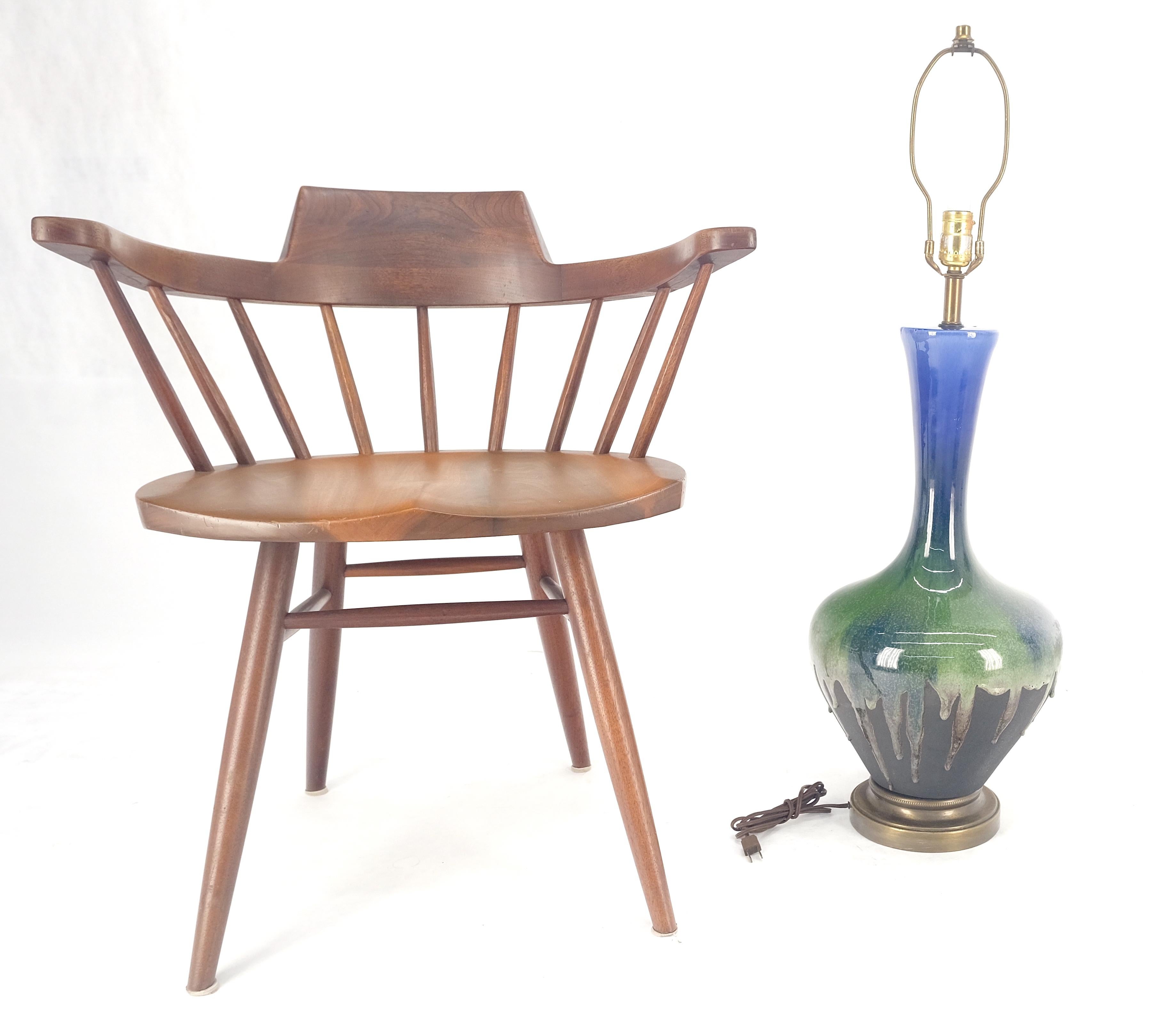 20th Century Blue Green Black Drip Glaze Italian Pottery Ceramic Onion Shape Table Lamp MINT! For Sale