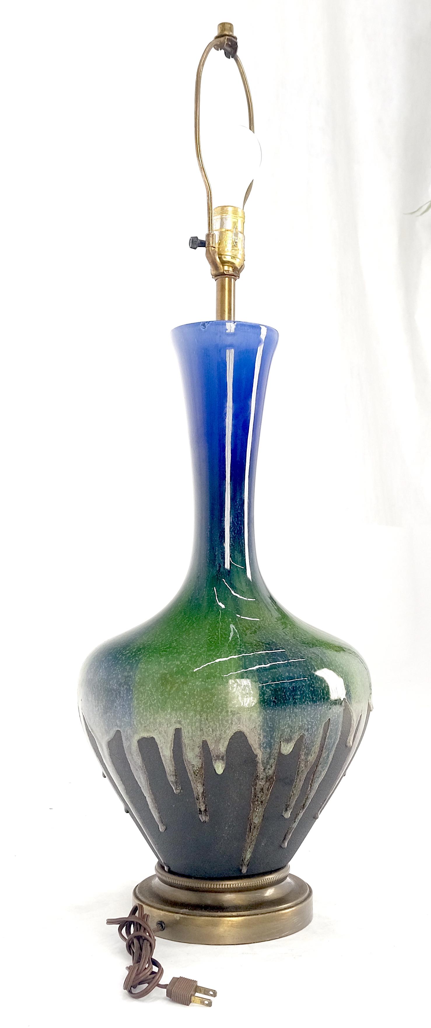 Blue Green Black Drip Glaze Italian Pottery Ceramic Onion Shape Table Lamp MINT! For Sale 1