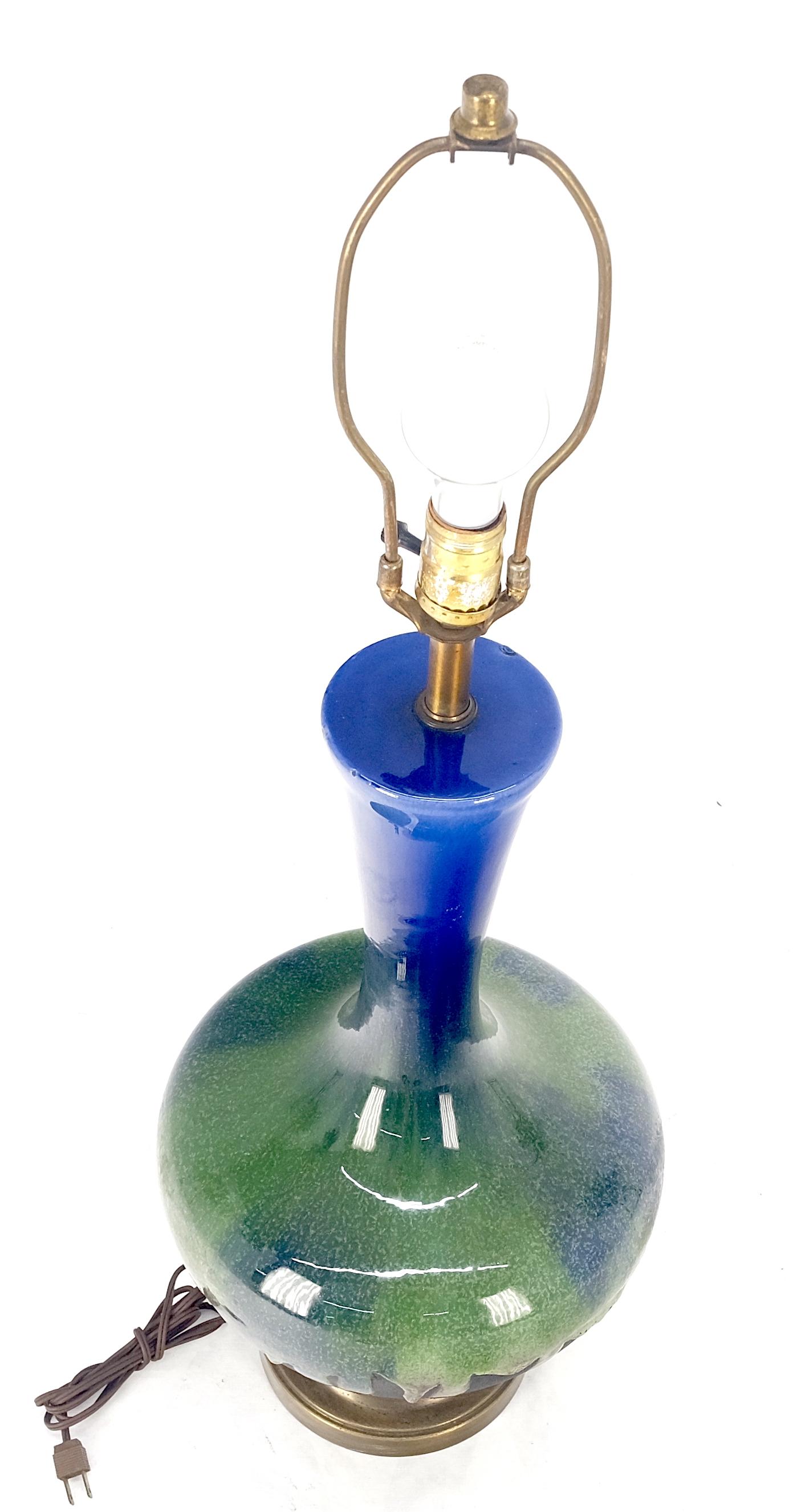Blue Green Black Drip Glaze Italian Pottery Ceramic Onion Shape Table Lamp MINT! For Sale 2