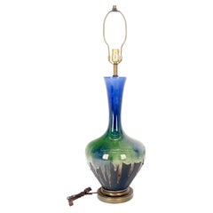 Vintage Blue Green Black Drip Glaze Italian Pottery Ceramic Onion Shape Table Lamp MINT!