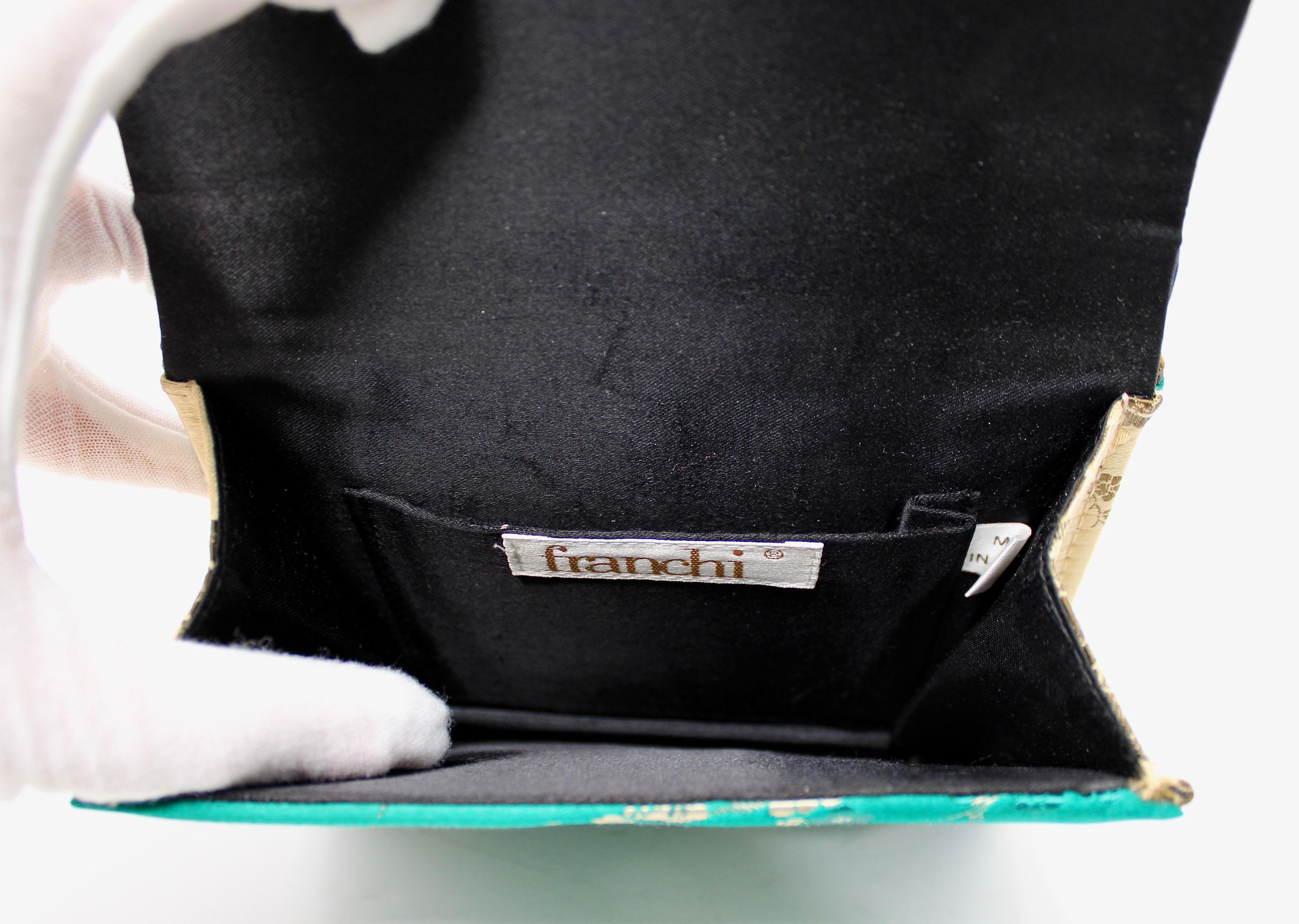 Blue & Green Blossom Silk Handbag With Cloisonné Beaded Handle circa 1960s en vente 7