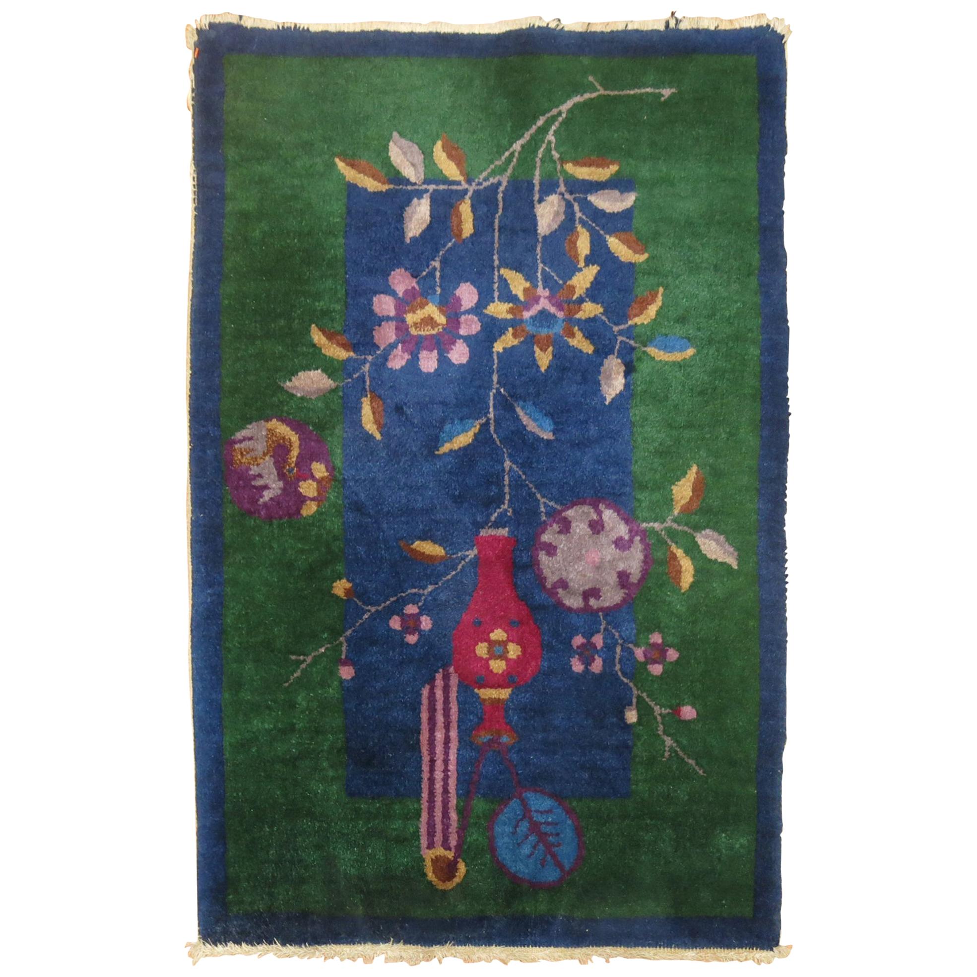 Blue Green Chinese Art Deco Mat