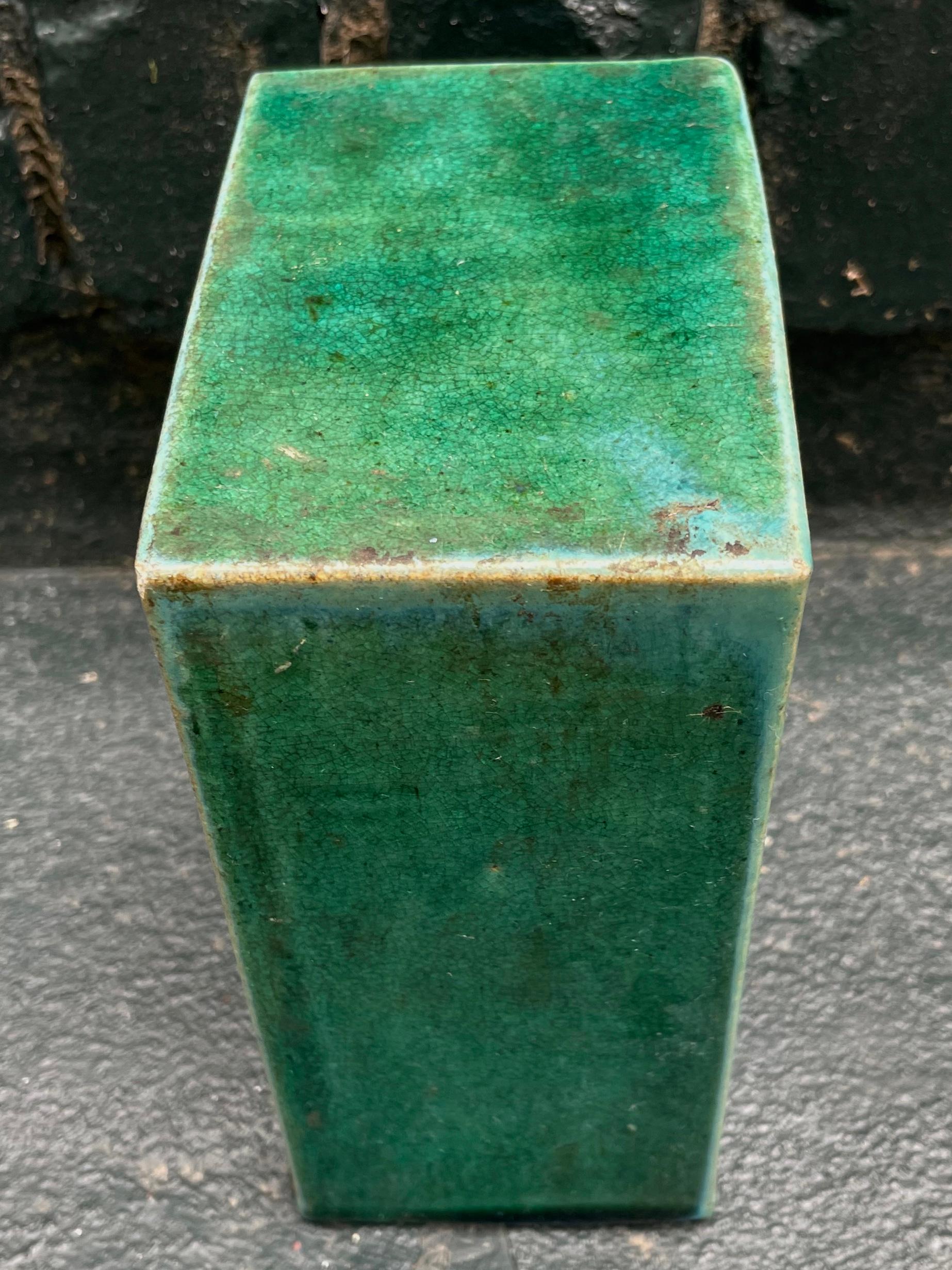 Blue Green Chinese Glazed Ceramic Block Stand In Good Condition For Sale In New York, NY