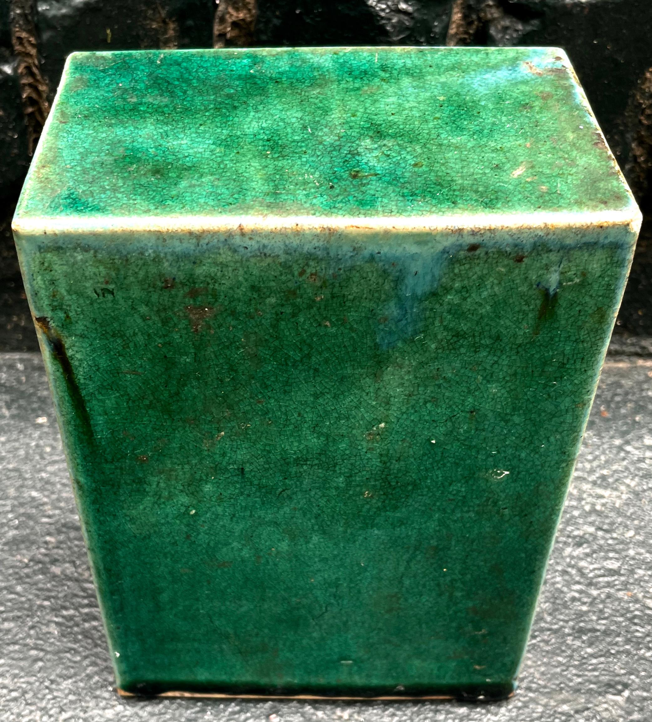 19th Century Blue Green Chinese Glazed Ceramic Block Stand For Sale