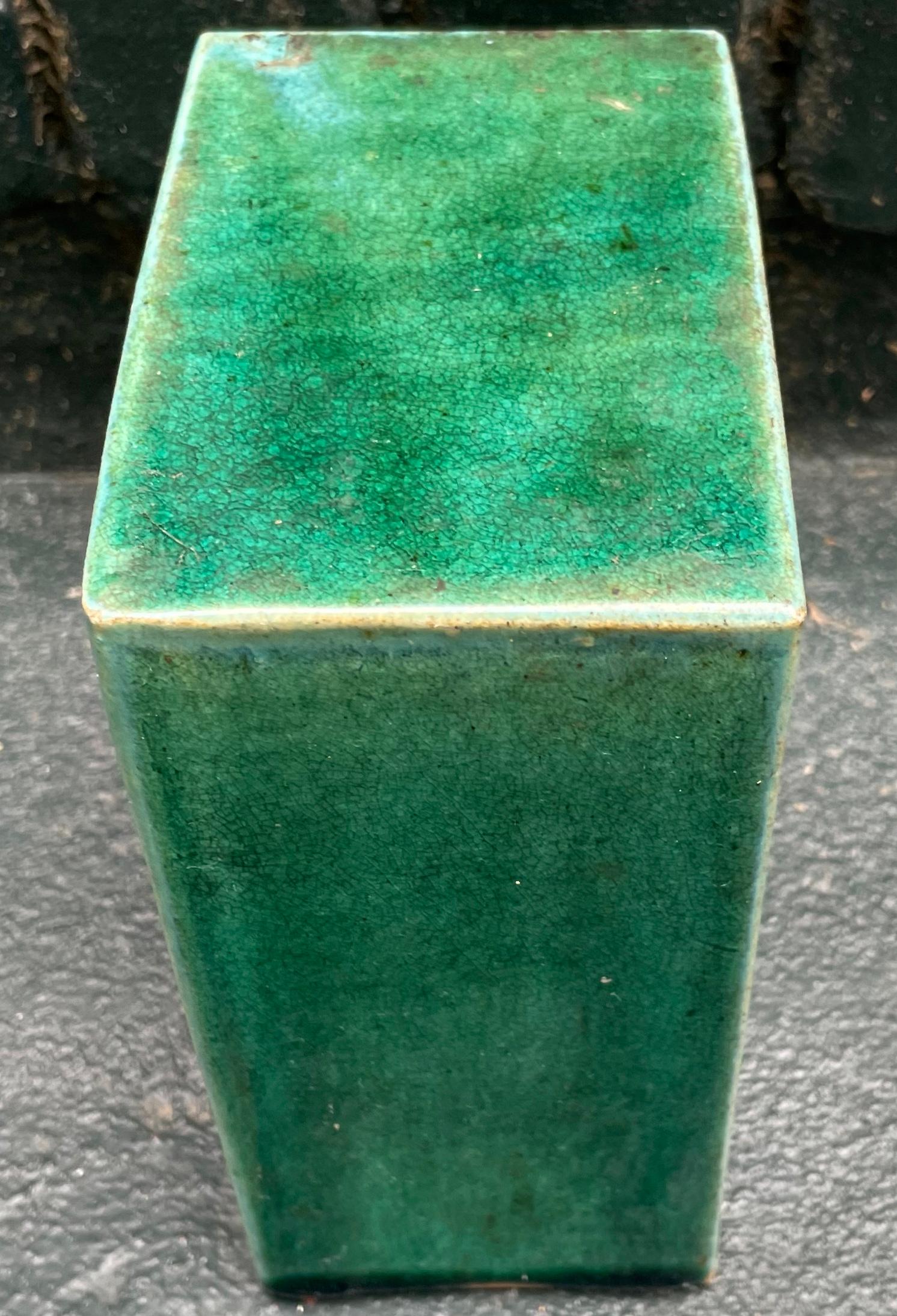 Blue Green Chinese Glazed Ceramic Block Stand For Sale 1