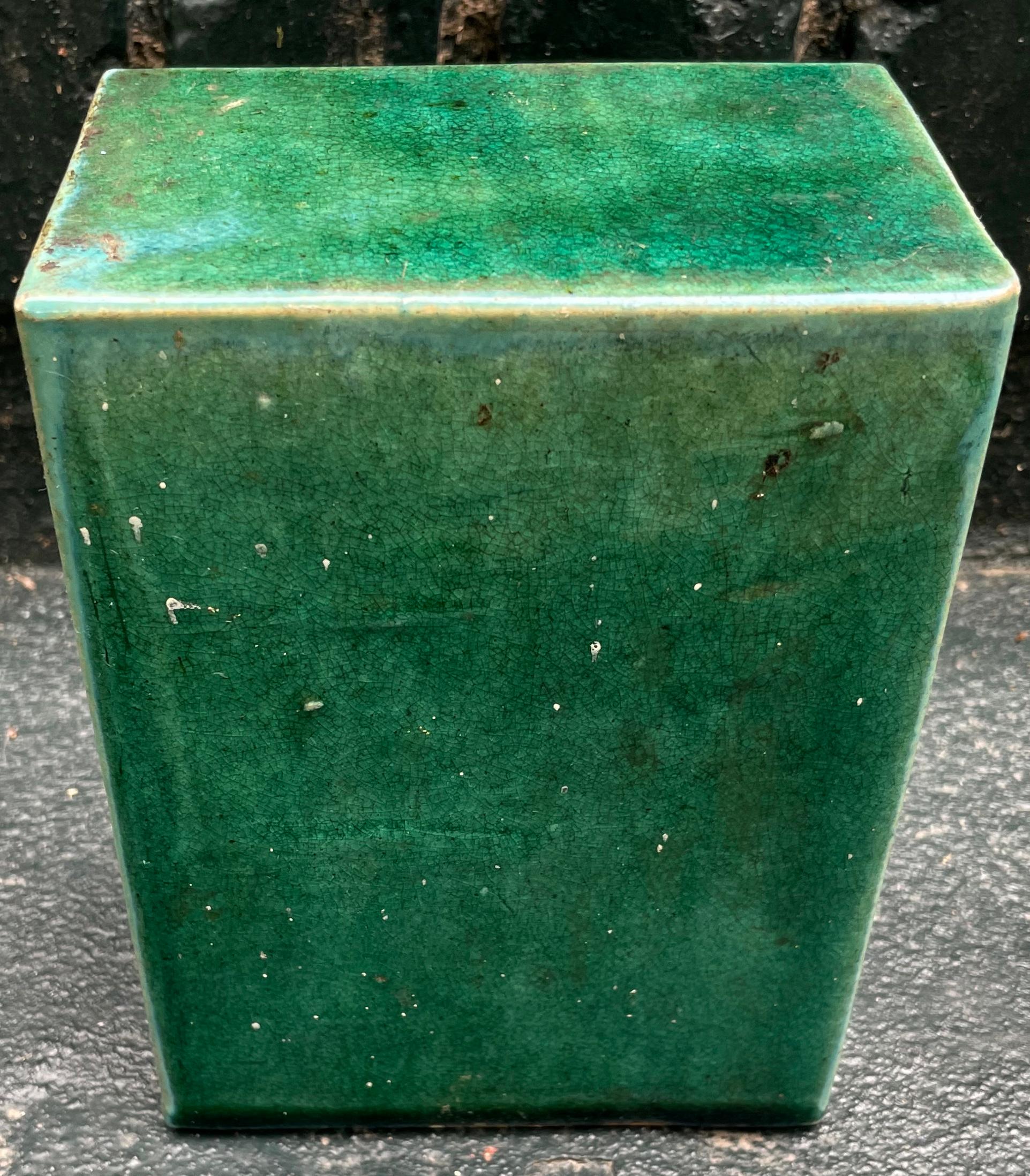 Blue Green Chinese Glazed Ceramic Block Stand For Sale 2