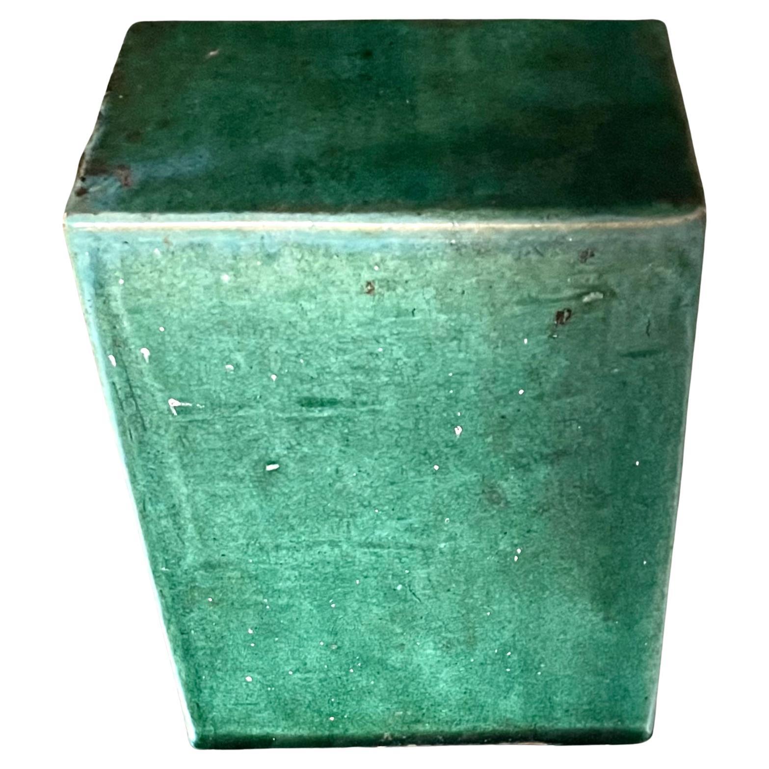 Blue Green Chinese Glazed Ceramic Block Stand For Sale
