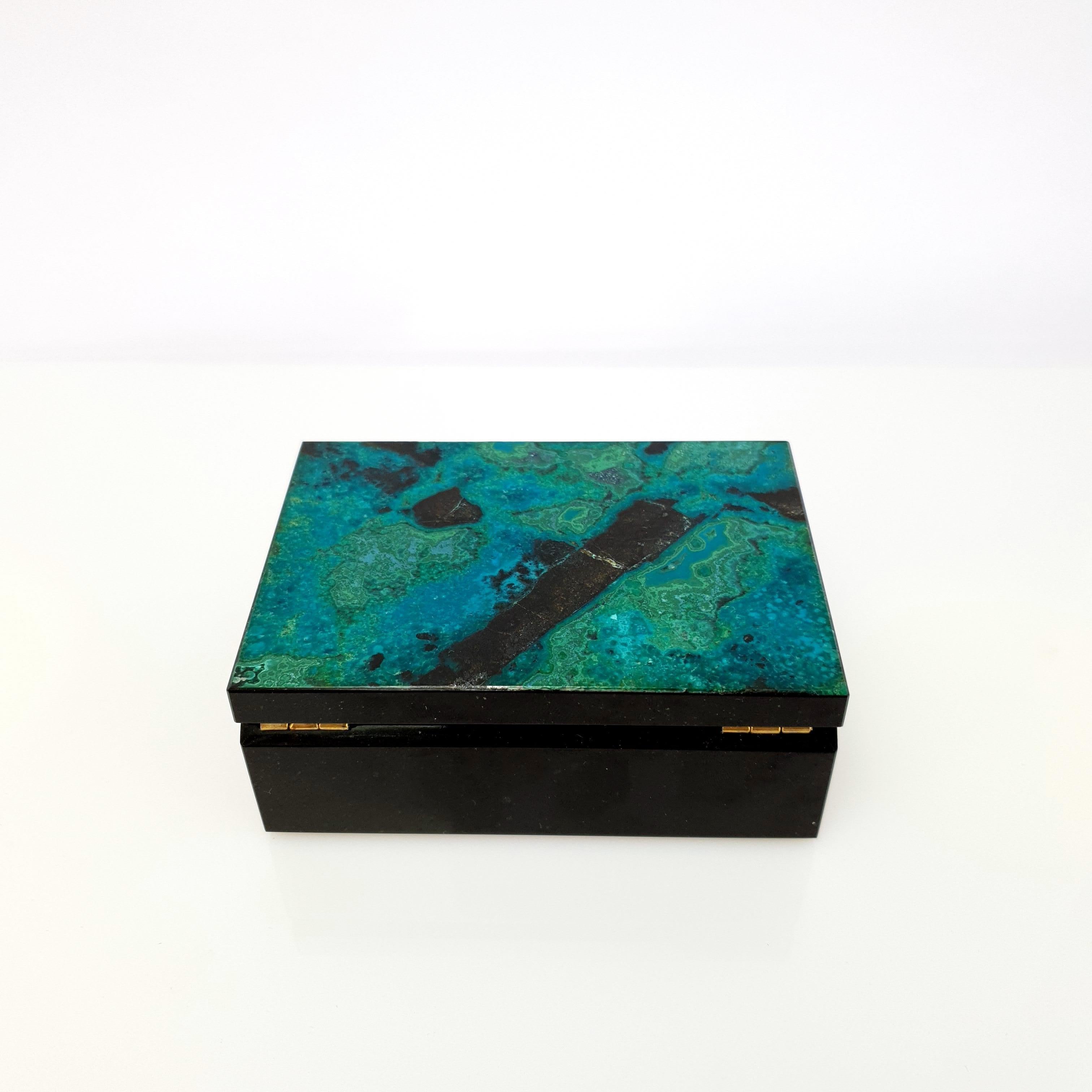 Blue Green Chrysokoll & Malachite Decorative Jewelry Gemstone Box For Sale 1