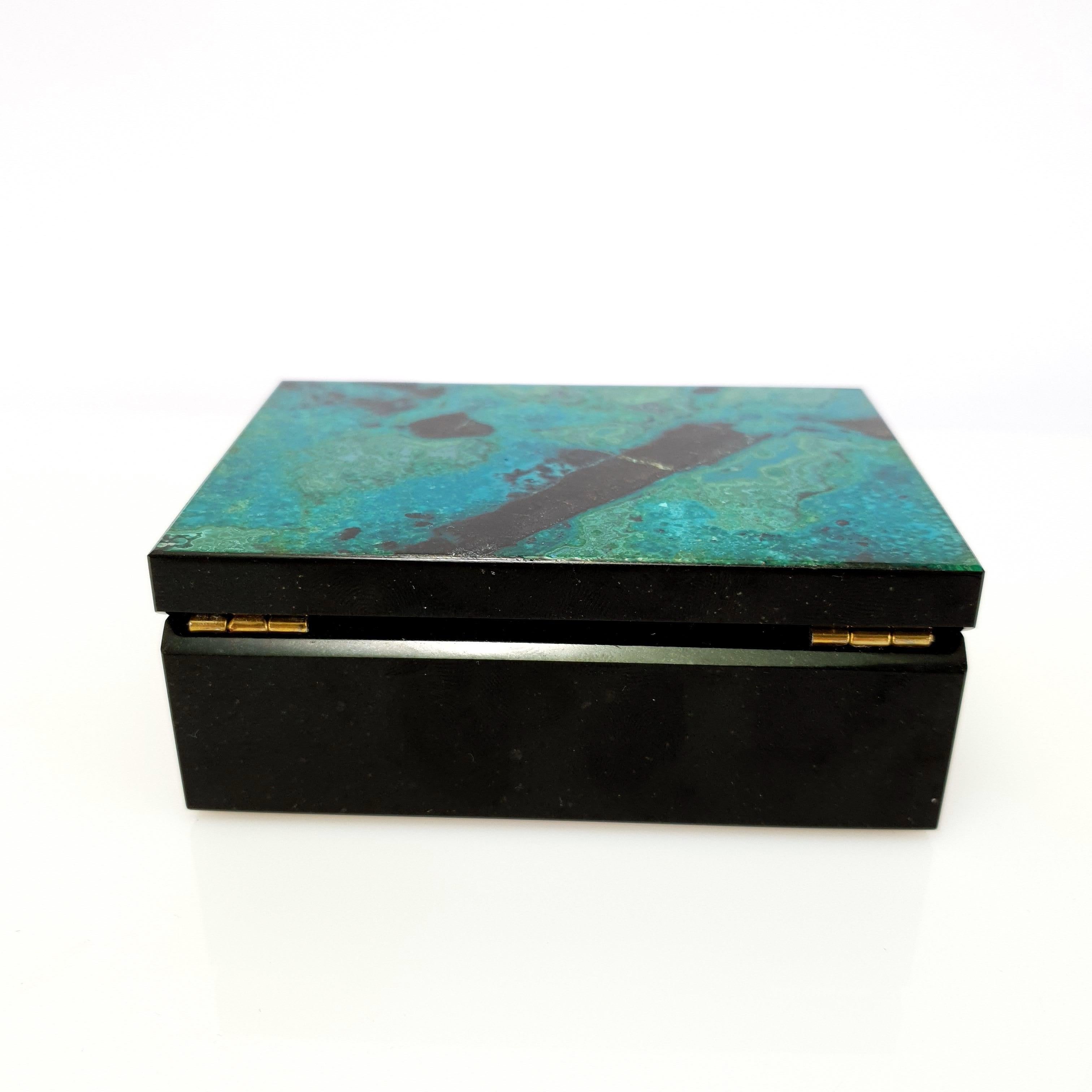 Blue Green Chrysokoll & Malachite Decorative Jewelry Gemstone Box For Sale 2