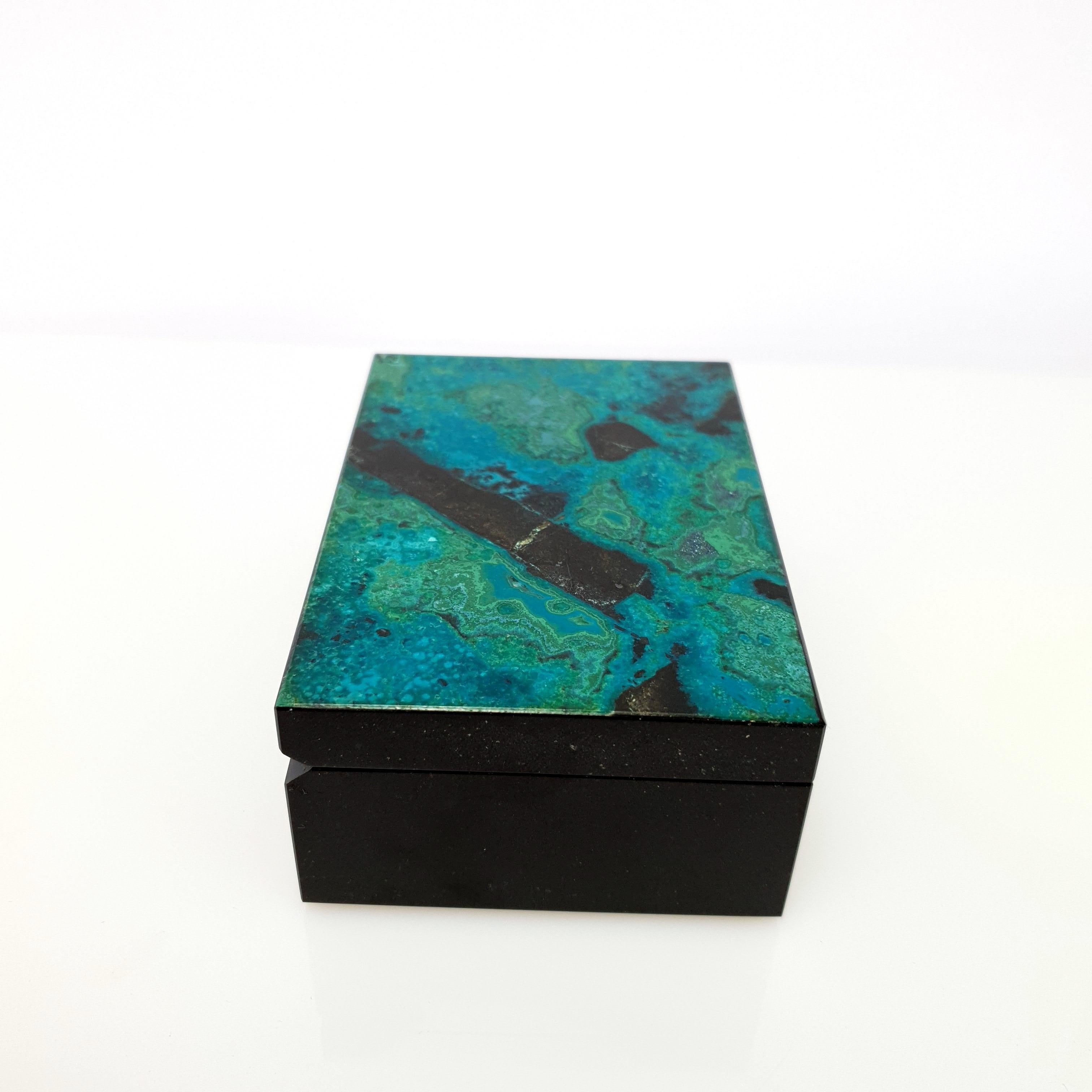 Blue Green Chrysokoll & Malachite Decorative Jewelry Gemstone Box For Sale 3
