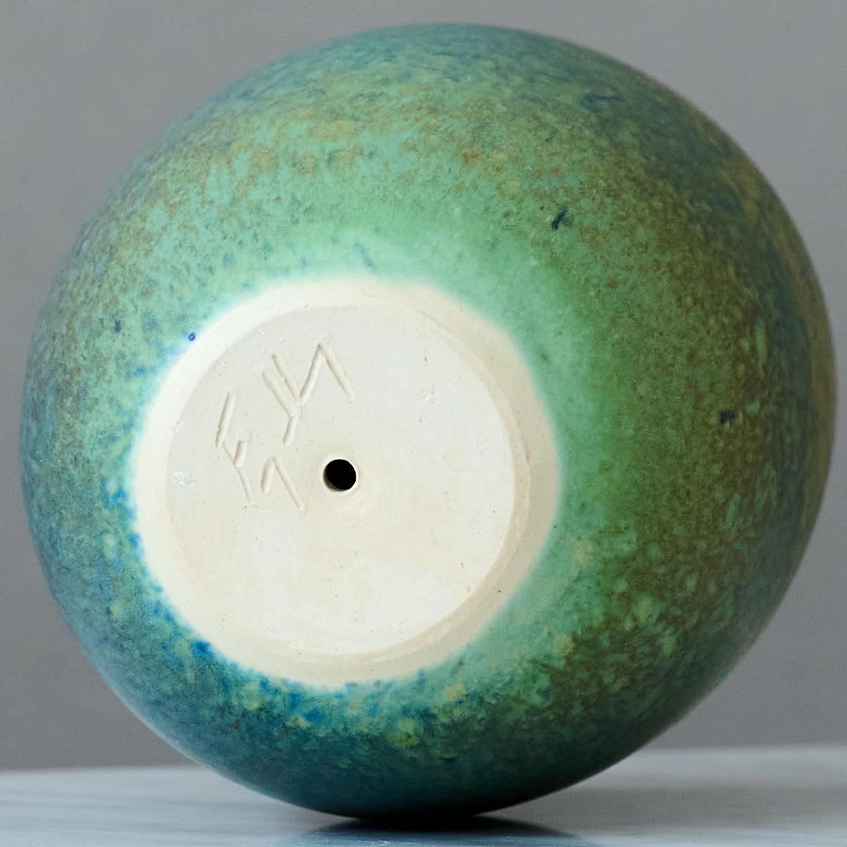 Vaso in gres a doppia parete blu e verde di Kaj Fogelberg, Svezia, anni '90 in vendita 1