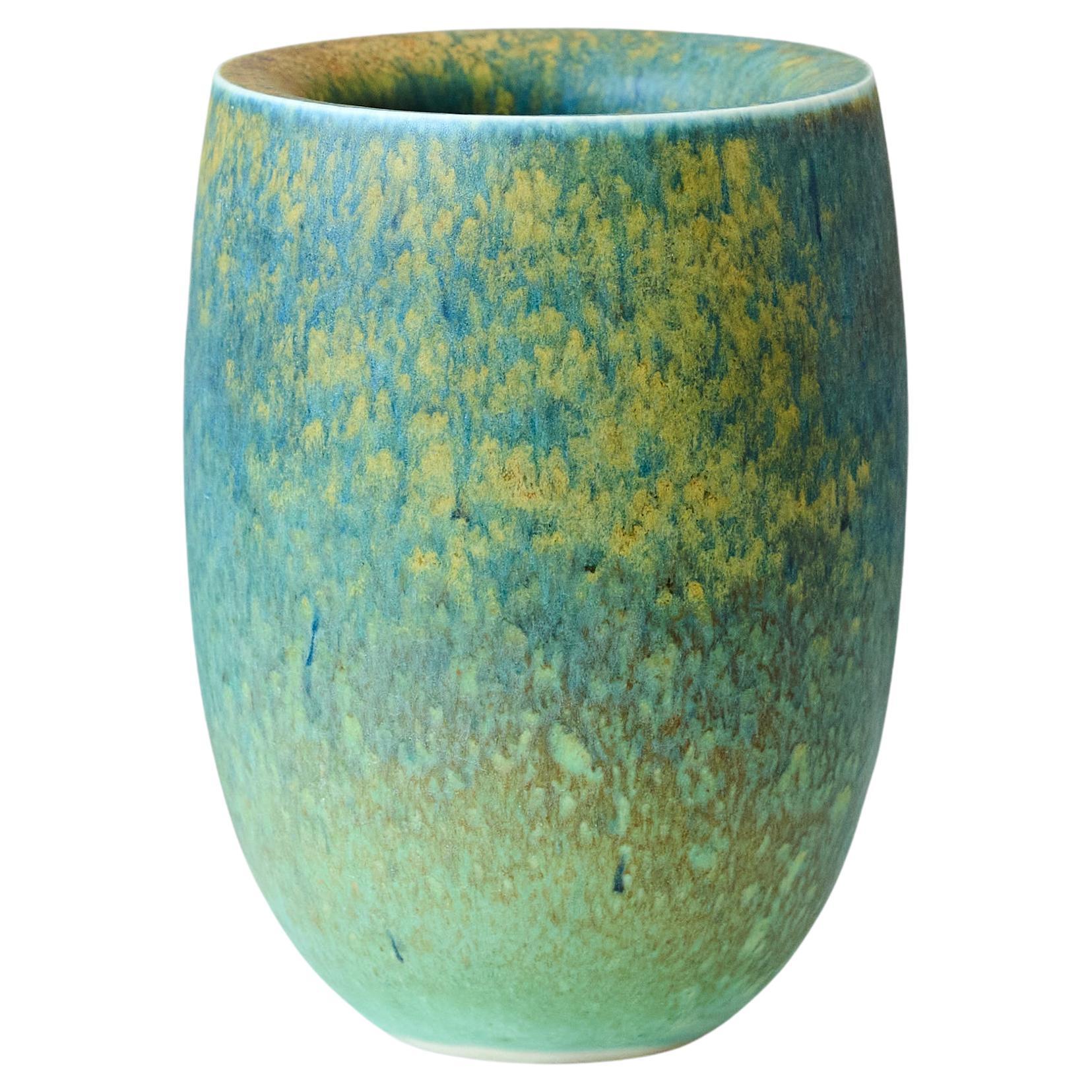 Vaso in gres a doppia parete blu e verde di Kaj Fogelberg, Svezia, anni '90 in vendita