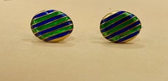 Blue Green Enamel Oval Cufflinks in 14 Karat Yellow Gold 15.5 Gm, Men's