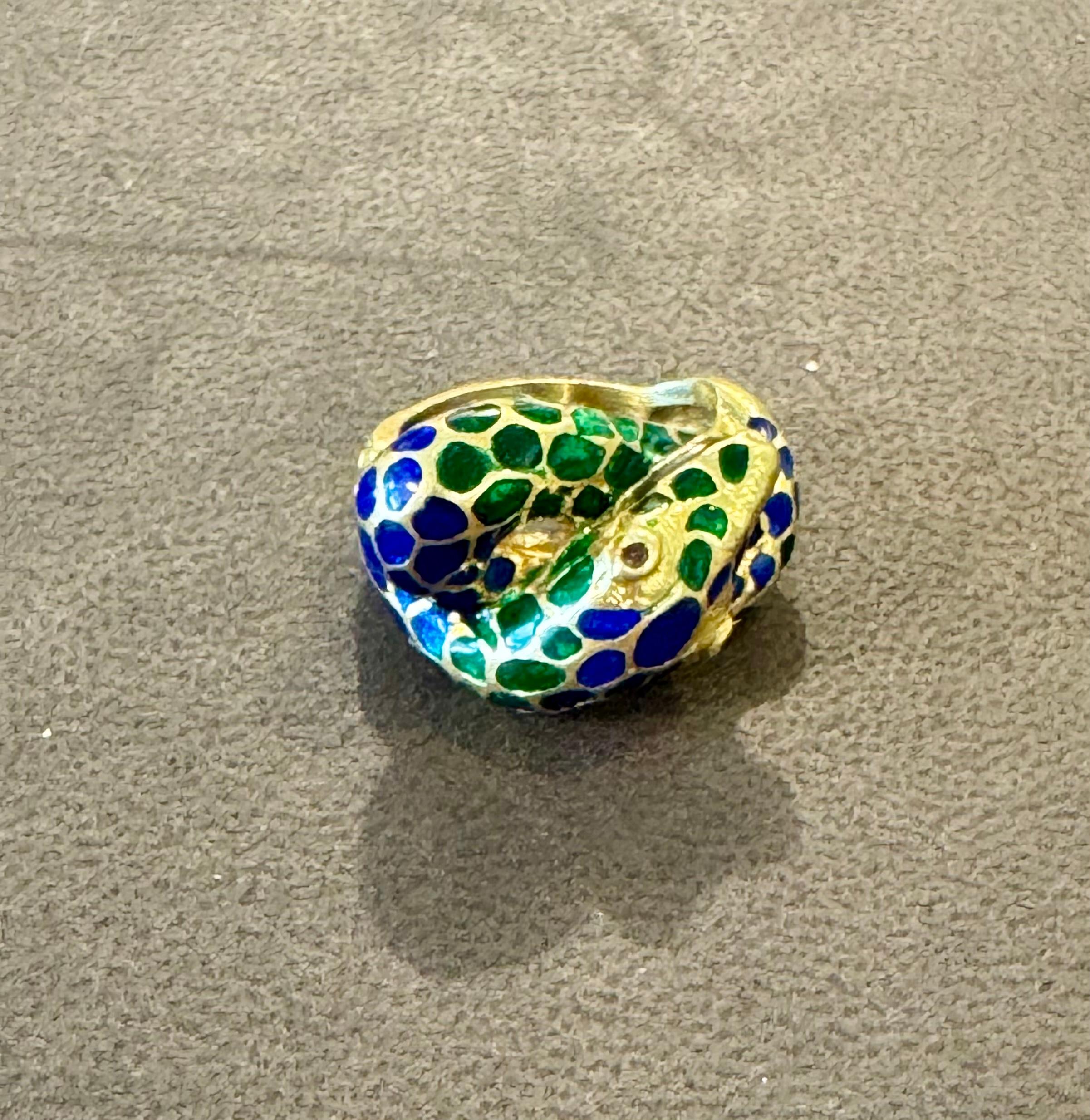 Blau & Grün Emaille Schlange Tier Cocktail Ring in 18 Karat Gelbgold Größe 5 im Angebot 5