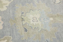 Handgewebter türkischer Oushak-Teppich aus Wolle in Blau & Grün mit Blumenmuster 8'3" x 9'7"