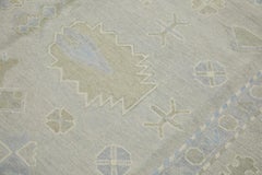 Blue & Green Geometric Design Handwoven Wool Turkish Oushak Rug 9'1" X 11'6"
