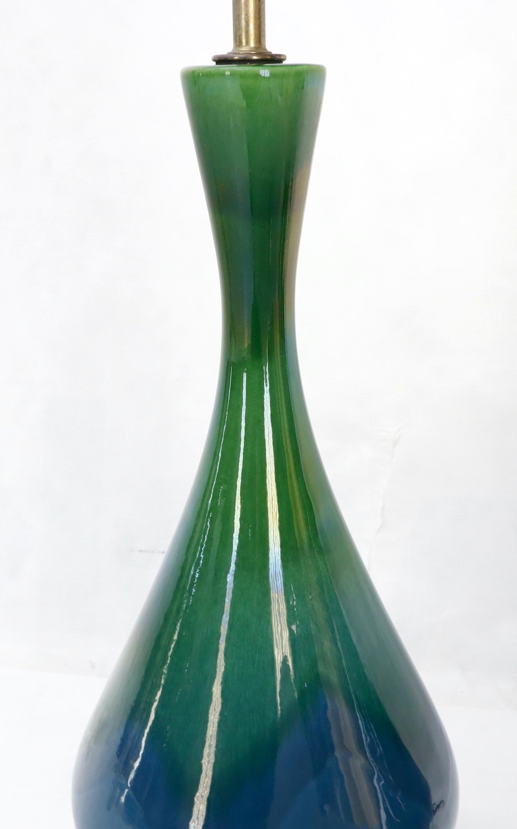 Blue and Green Glaze Onion Shape Pair of Pottery Ceramic of Table Lamps 3