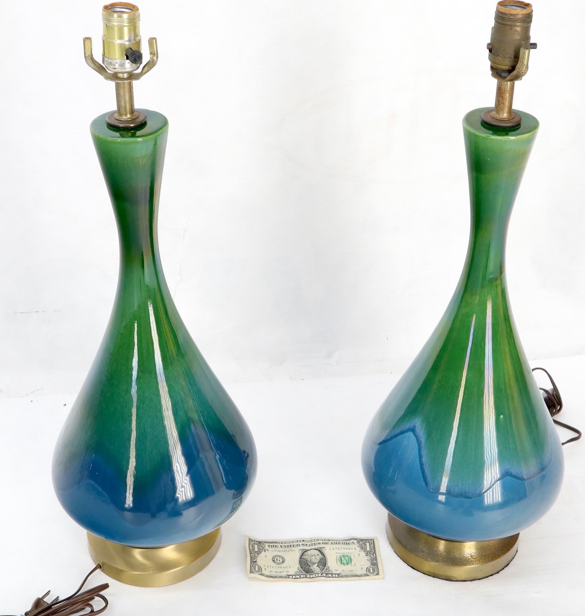 Blue and Green Glaze Onion Shape Pair of Pottery Ceramic of Table Lamps 4