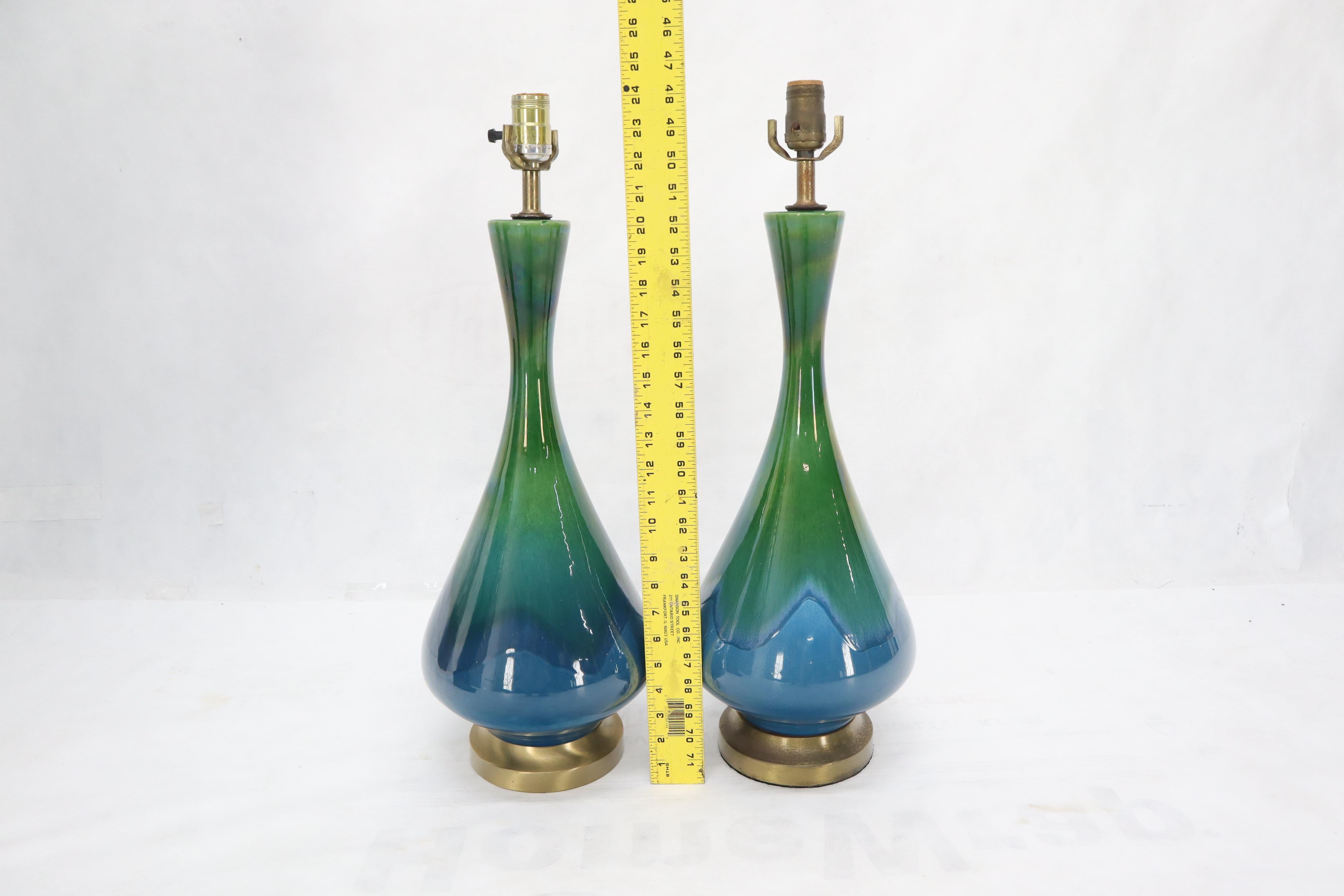 Blue and Green Glaze Onion Shape Pair of Pottery Ceramic of Table Lamps 6