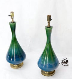 Blue and Green Glaze Onion Shape Pair of Pottery Ceramic of Table Lamps
