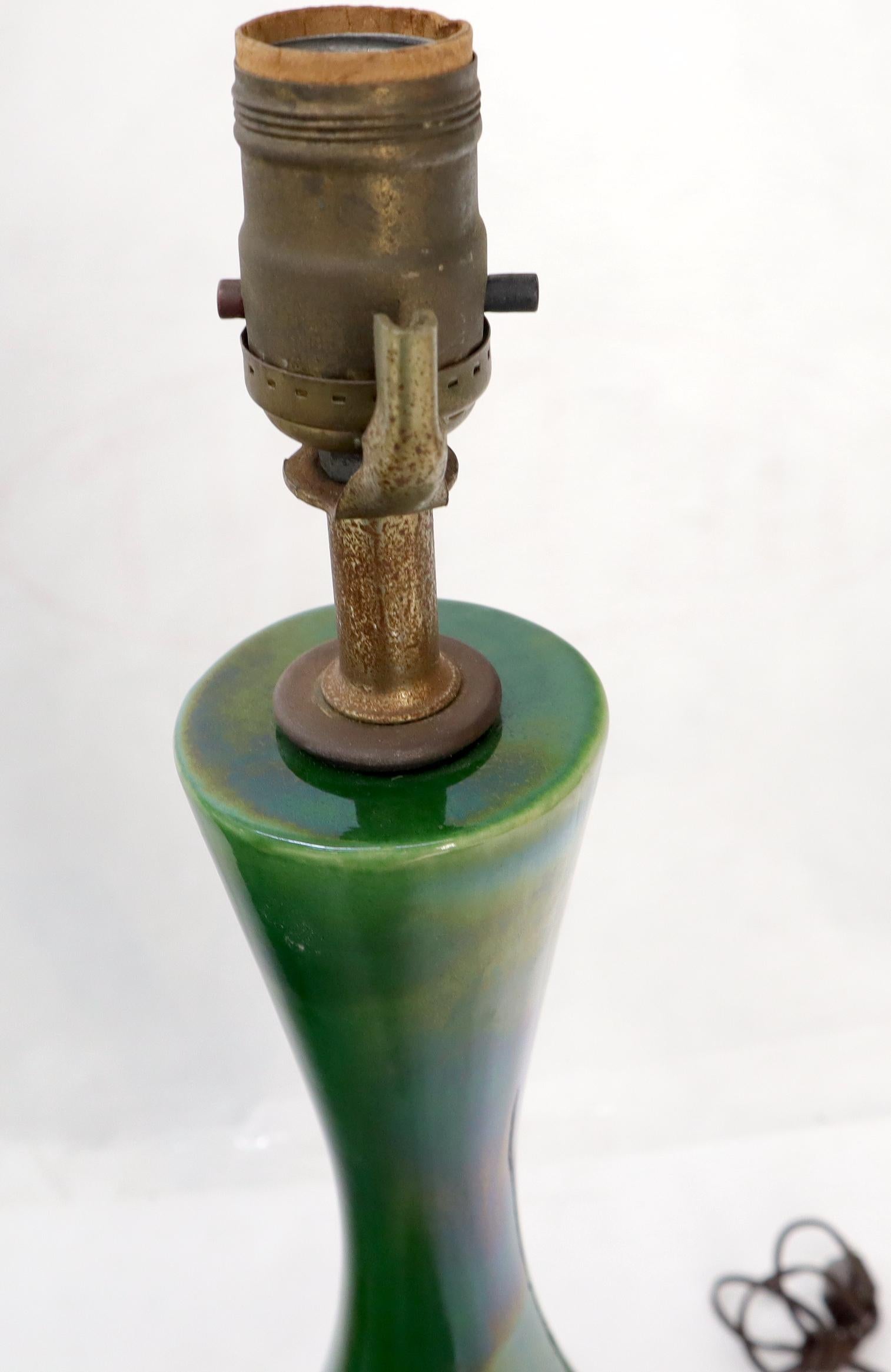 Blue and Green Glaze Onion Shape Pair of Pottery Ceramic of Table Lamps 1