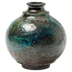 Vintage Blue/green glazed ceramic vase by Gisèle Buthod Garçon, circa 1980-1990