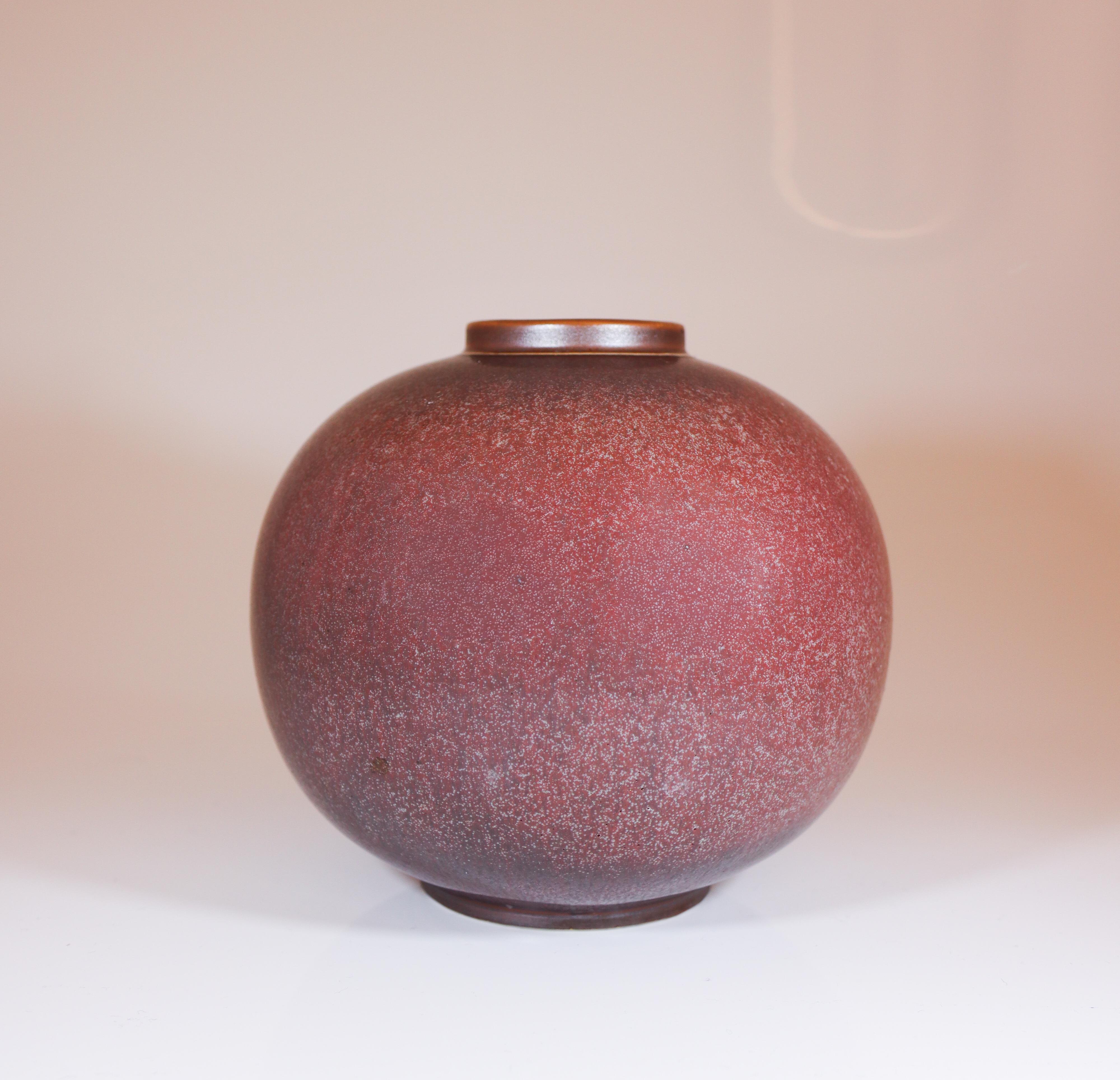Glazed Stunning Red Stoneware Vase attributed to Gunnar Nylund Rörstrand For Sale