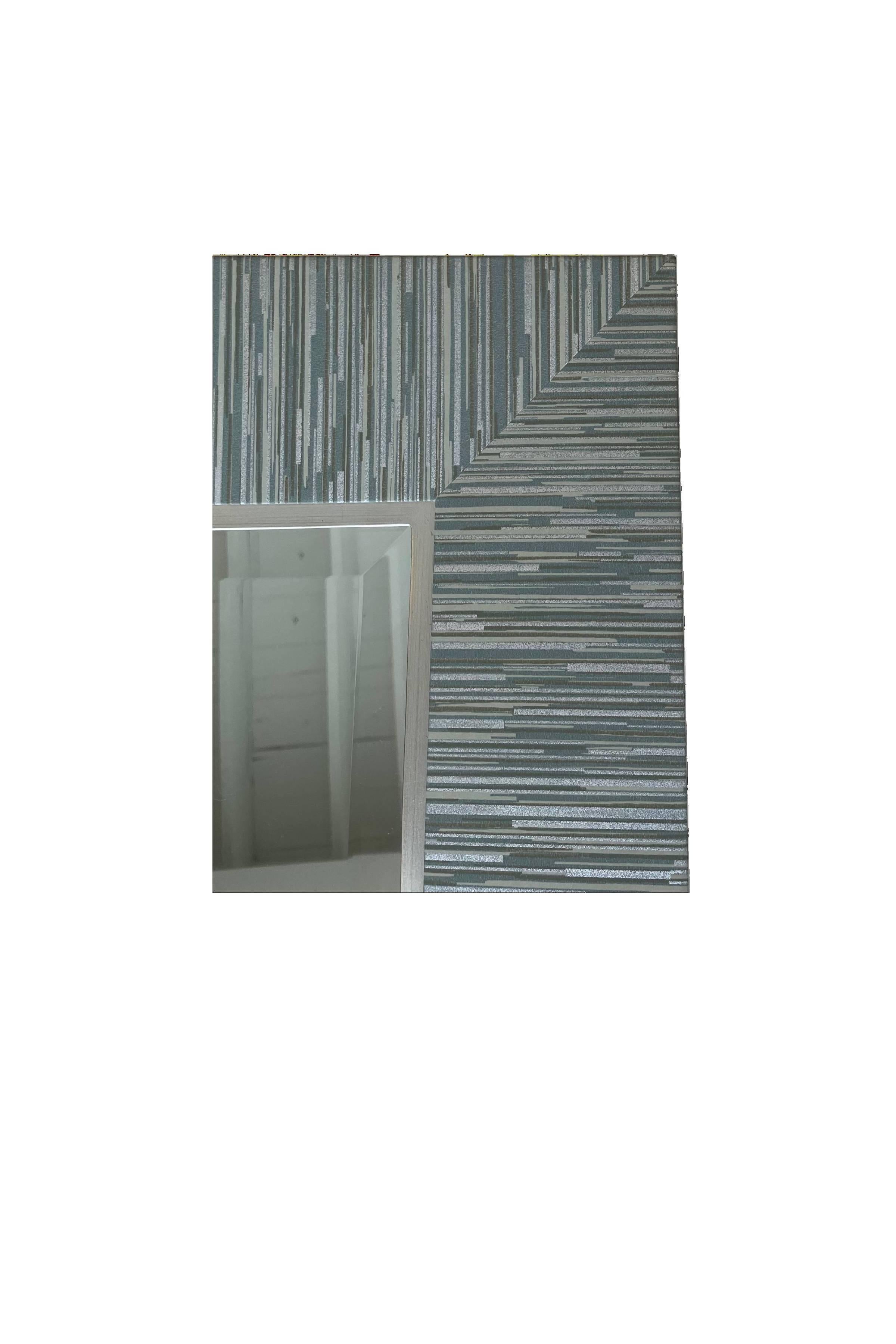 Modern Blue-green-gray-silver Texture Wrapped Wall Mirror For Sale