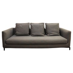 Blue Green Grey Sofa w Black Metal Base Modern Contemporary Transitional