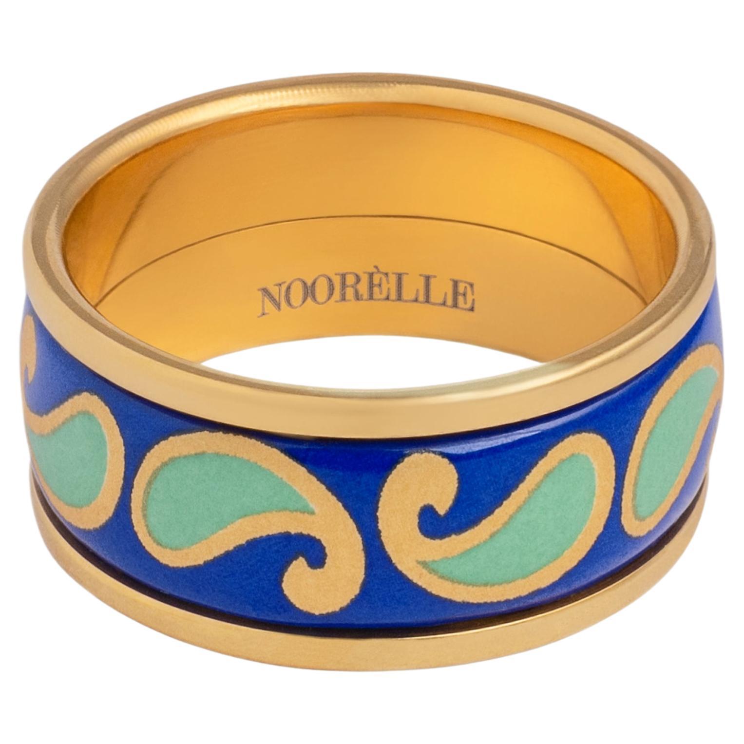 Blue Green Hand Painted Gold Plated Stainless Steel Band Ring