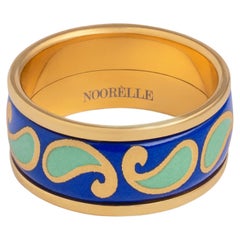 Blue Green Hand Painted Gold Plated Stainless Steel Band Ring