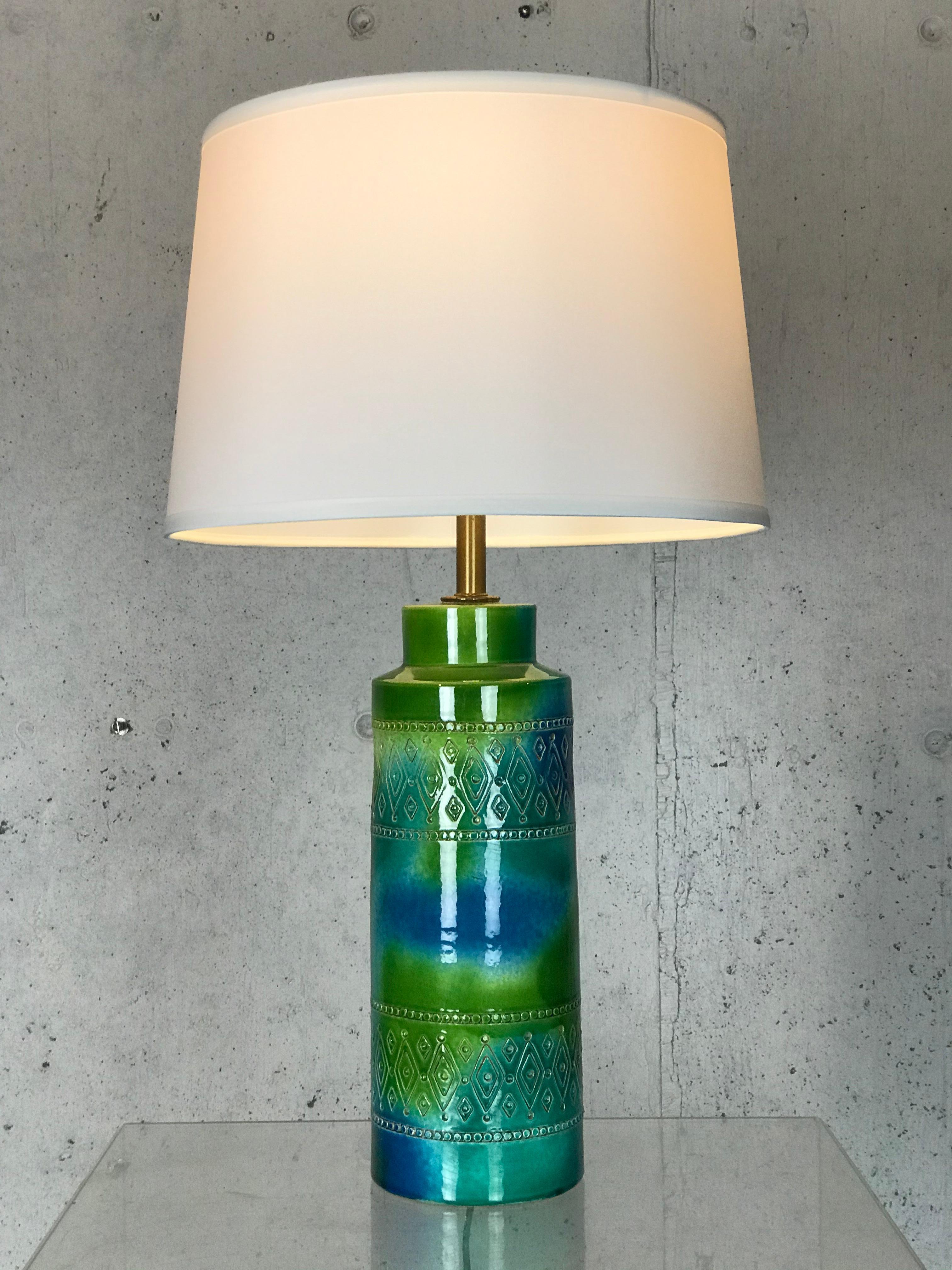 Mid Century Modern Table Lamp with Blue and Green Glaze by Bitossi for Raymor  1
