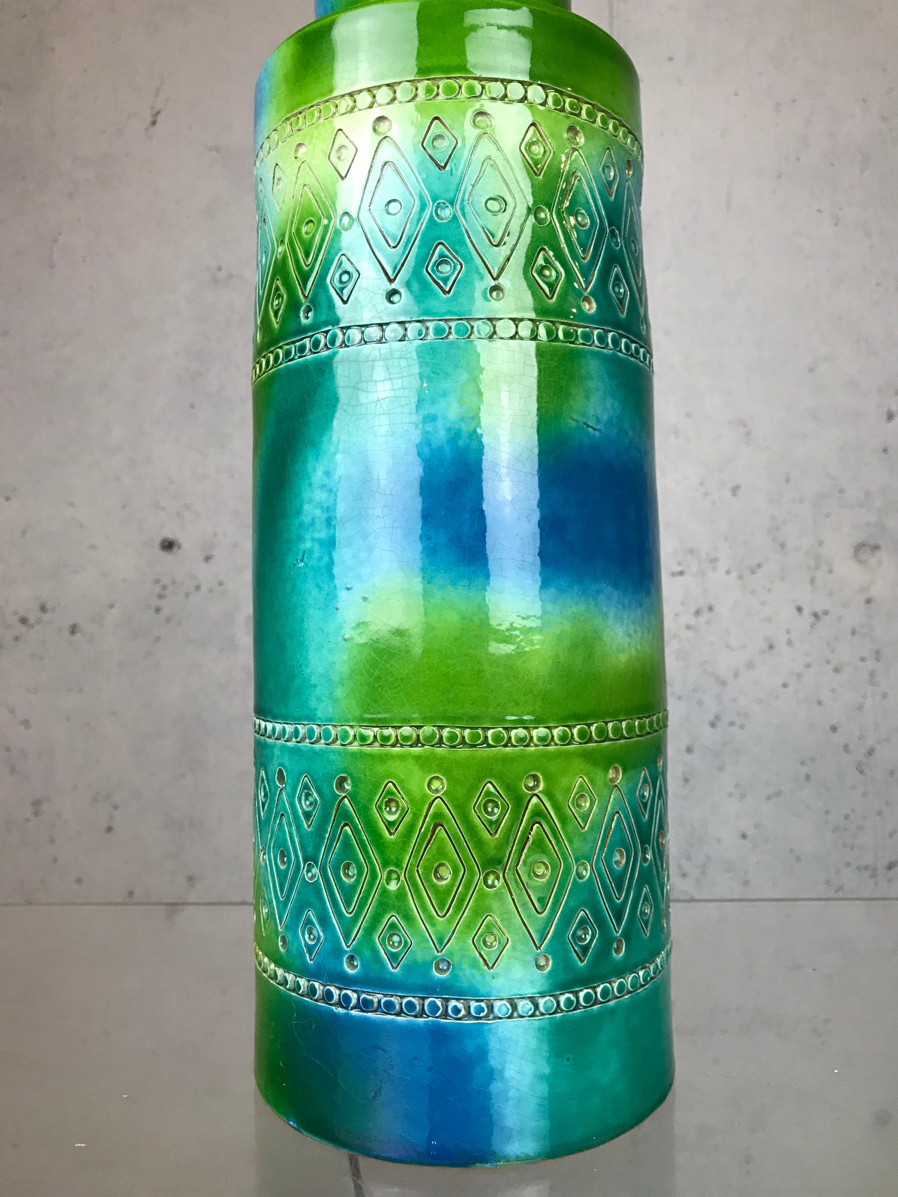 Mid Century Modern Table Lamp with Blue and Green Glaze by Bitossi for Raymor  In Good Condition In Framingham, MA