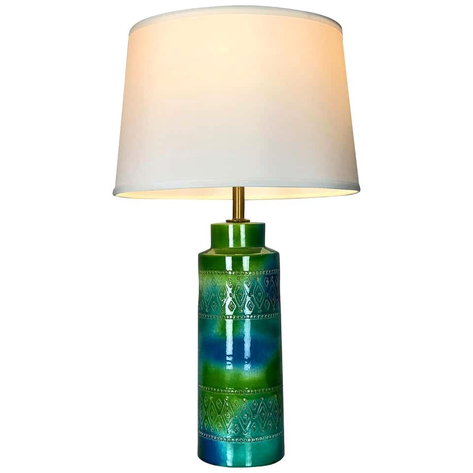 Mid Century Modern Table Lamp with Blue and Green Glaze by Bitossi for Raymor 