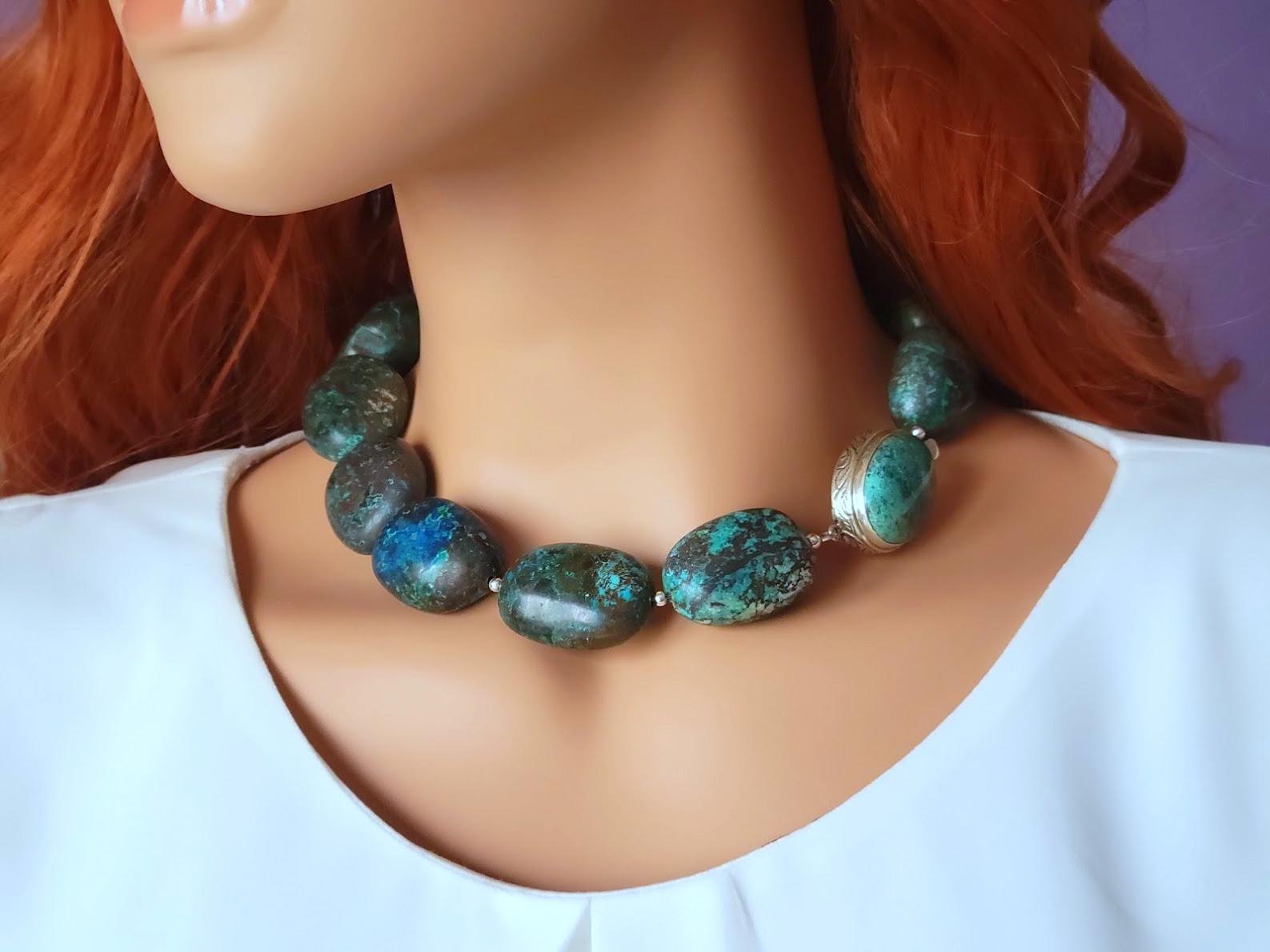 Bead Blue Green Large Arizona Chrysocolla Necklace For Sale