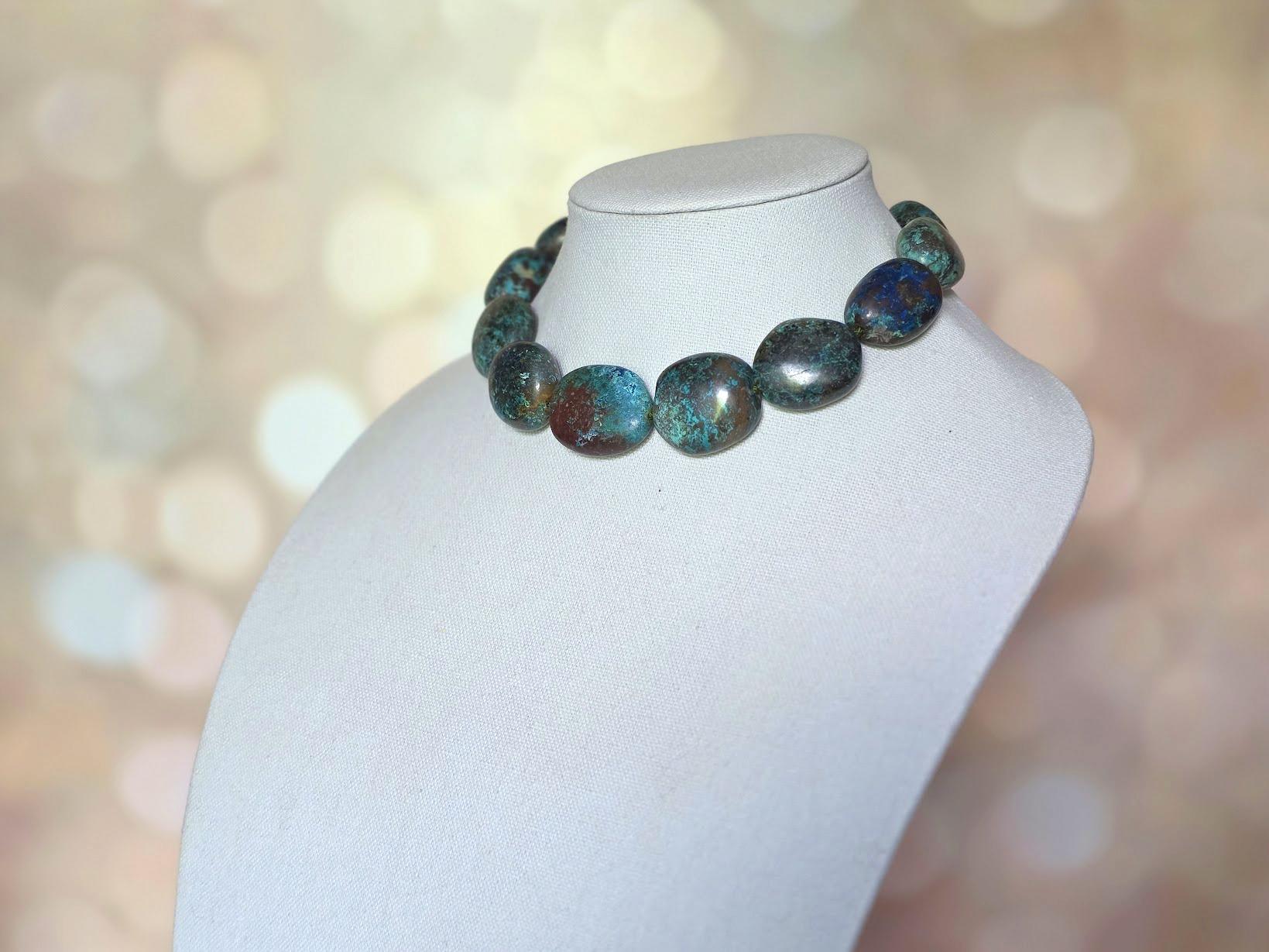 Blau Grün Große Arizona Chrysocolla-Halskette (Perle) im Angebot