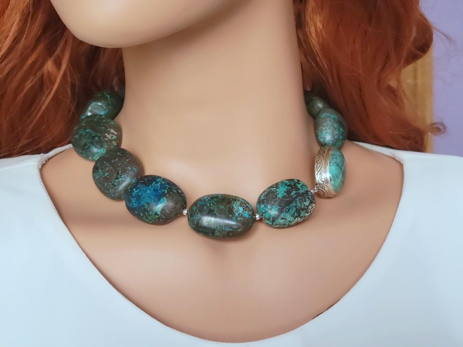 Women's Blue Green Large Arizona Chrysocolla Necklace For Sale