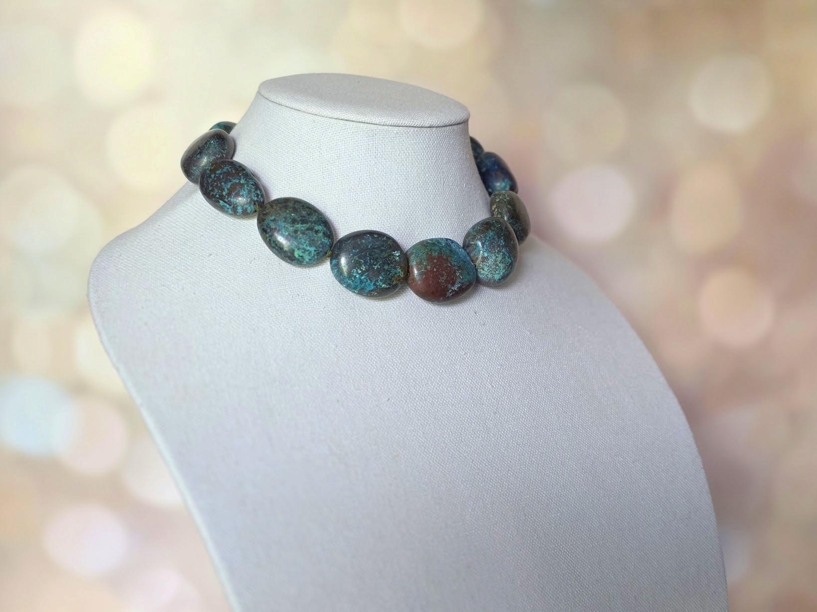 Blau Grün Große Arizona Chrysocolla-Halskette im Zustand „Hervorragend“ im Angebot in Chesterland, OH