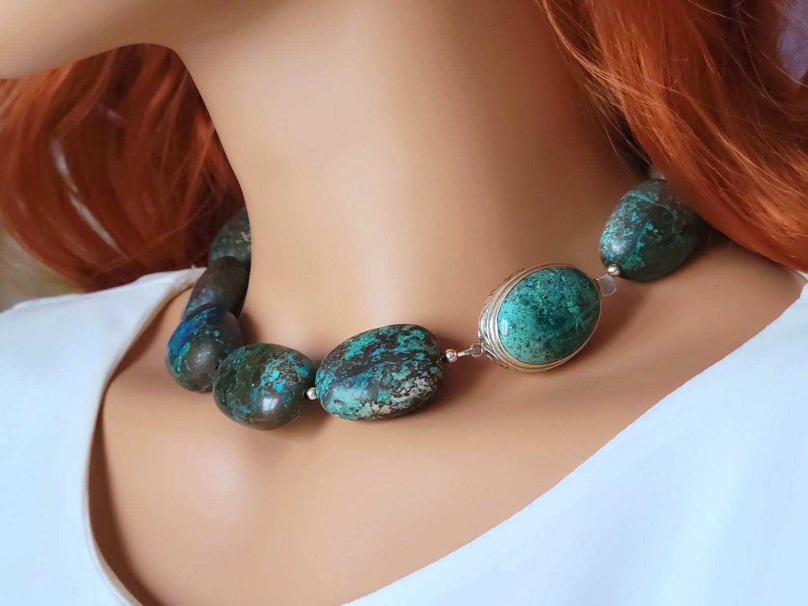 Blue Green Large Arizona Chrysocolla Necklace For Sale 1