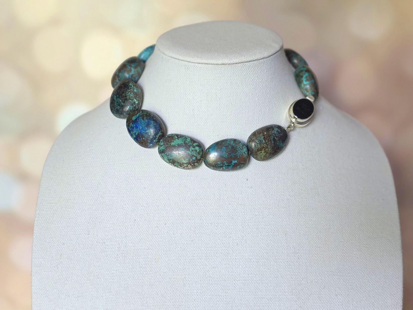 Blau Grün Große Arizona Chrysocolla-Halskette Damen im Angebot