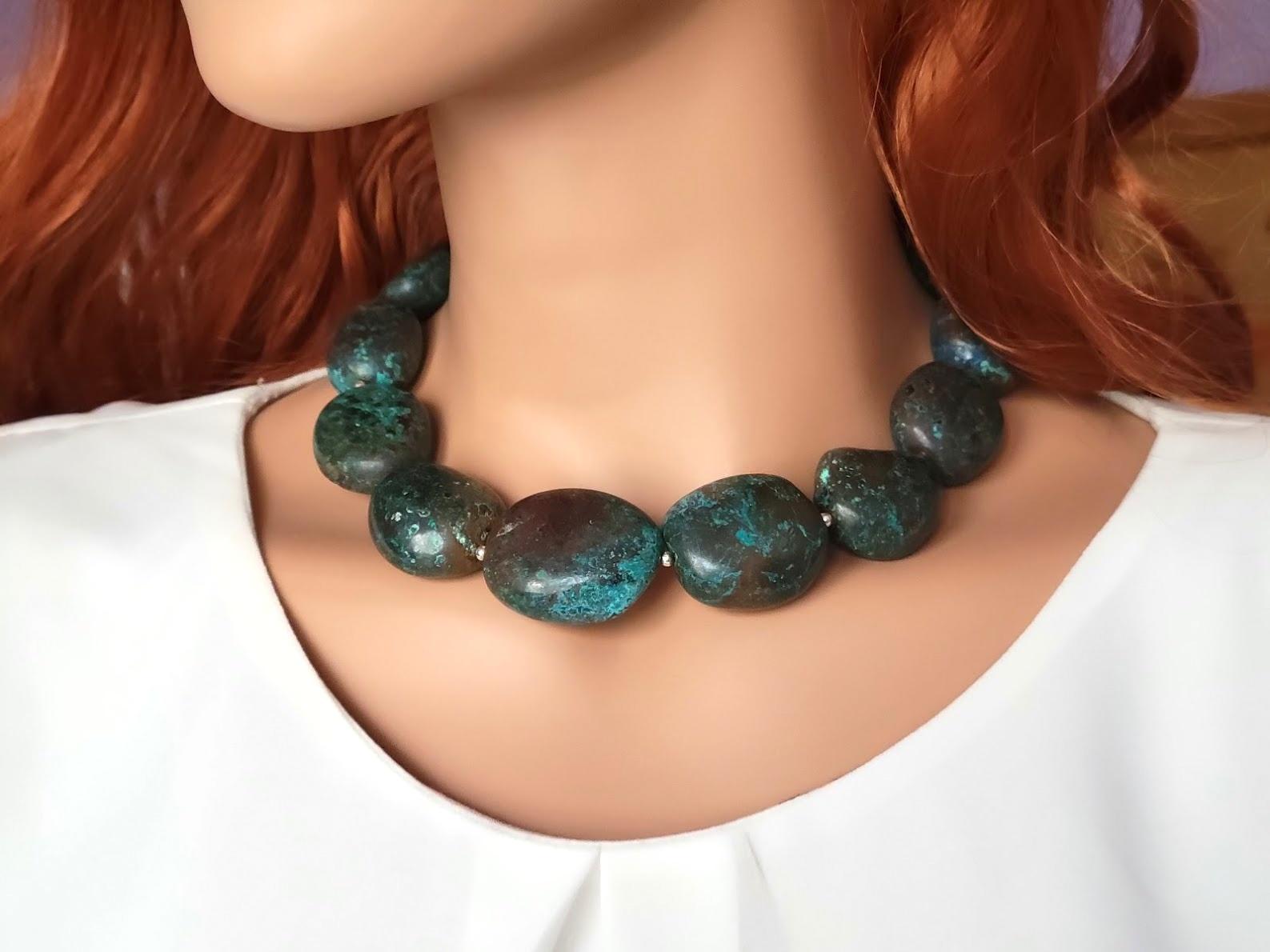 Blue Green Large Arizona Chrysocolla Necklace For Sale 2