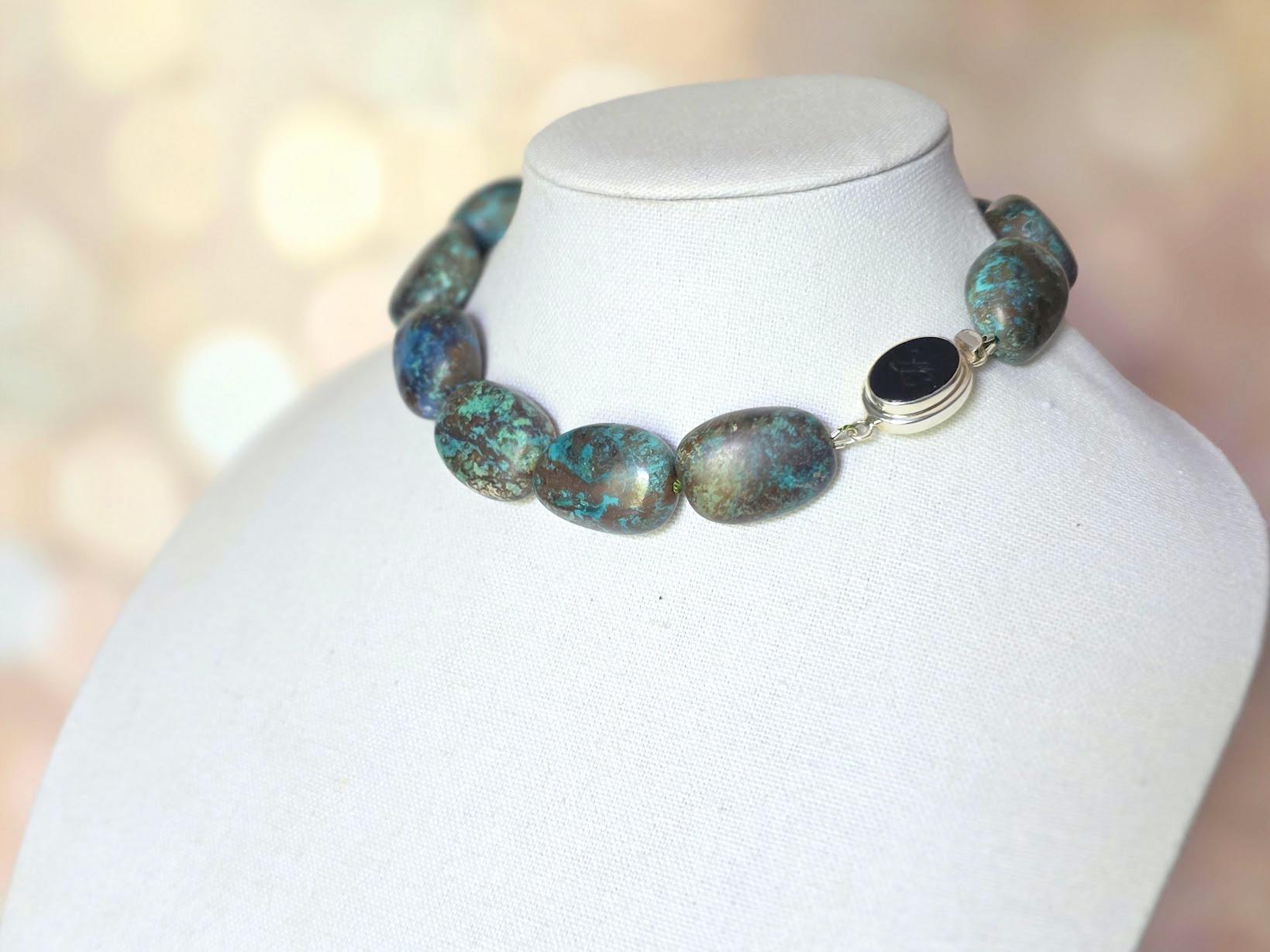 Blau Grün Große Arizona Chrysocolla-Halskette im Angebot 1