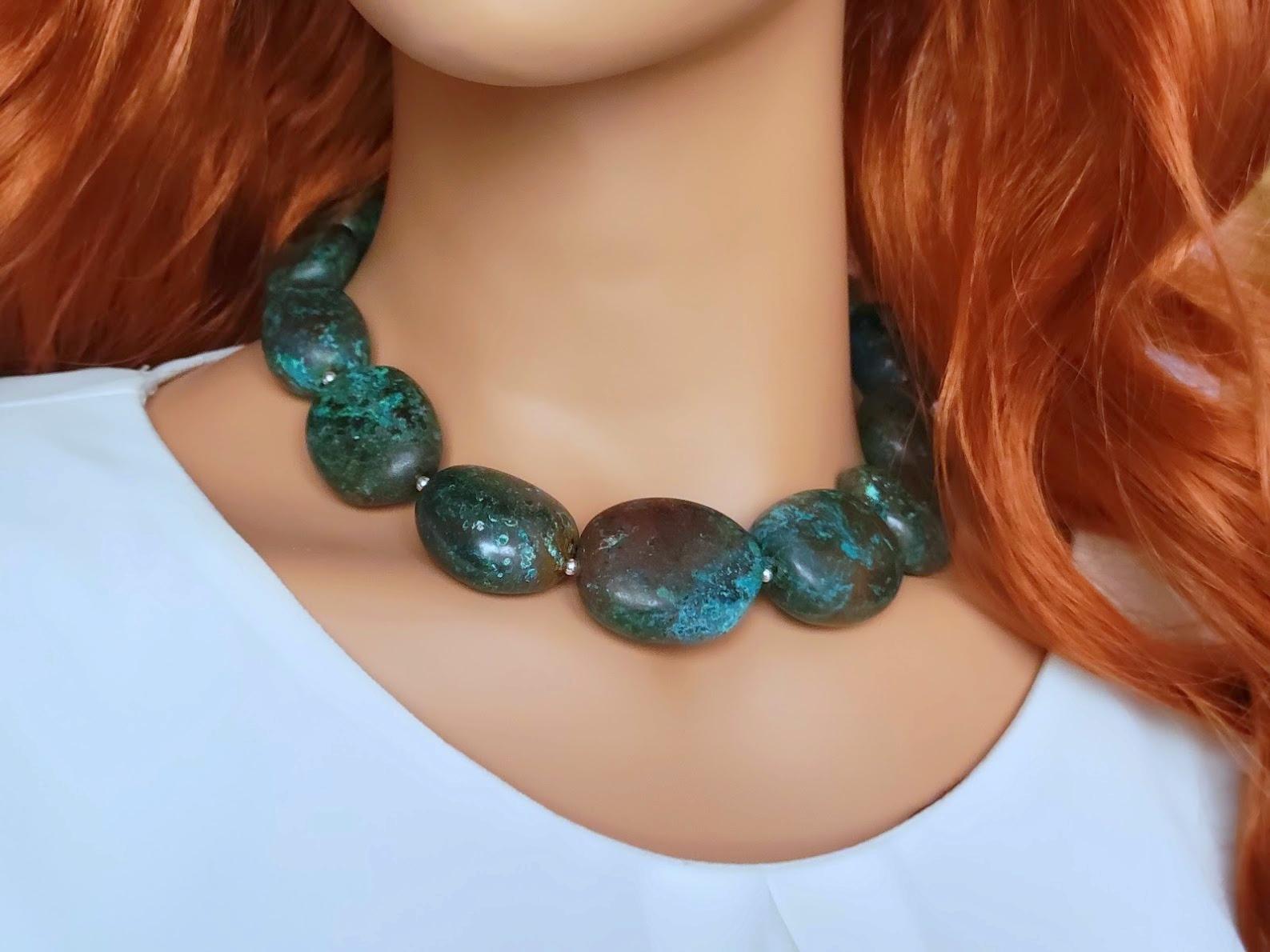 Blue Green Large Arizona Chrysocolla Necklace For Sale 3