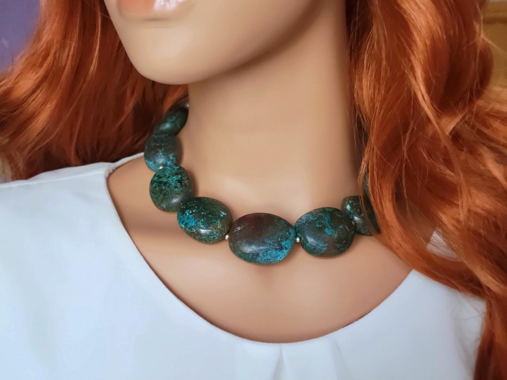 Blue Green Large Arizona Chrysocolla Necklace For Sale 4
