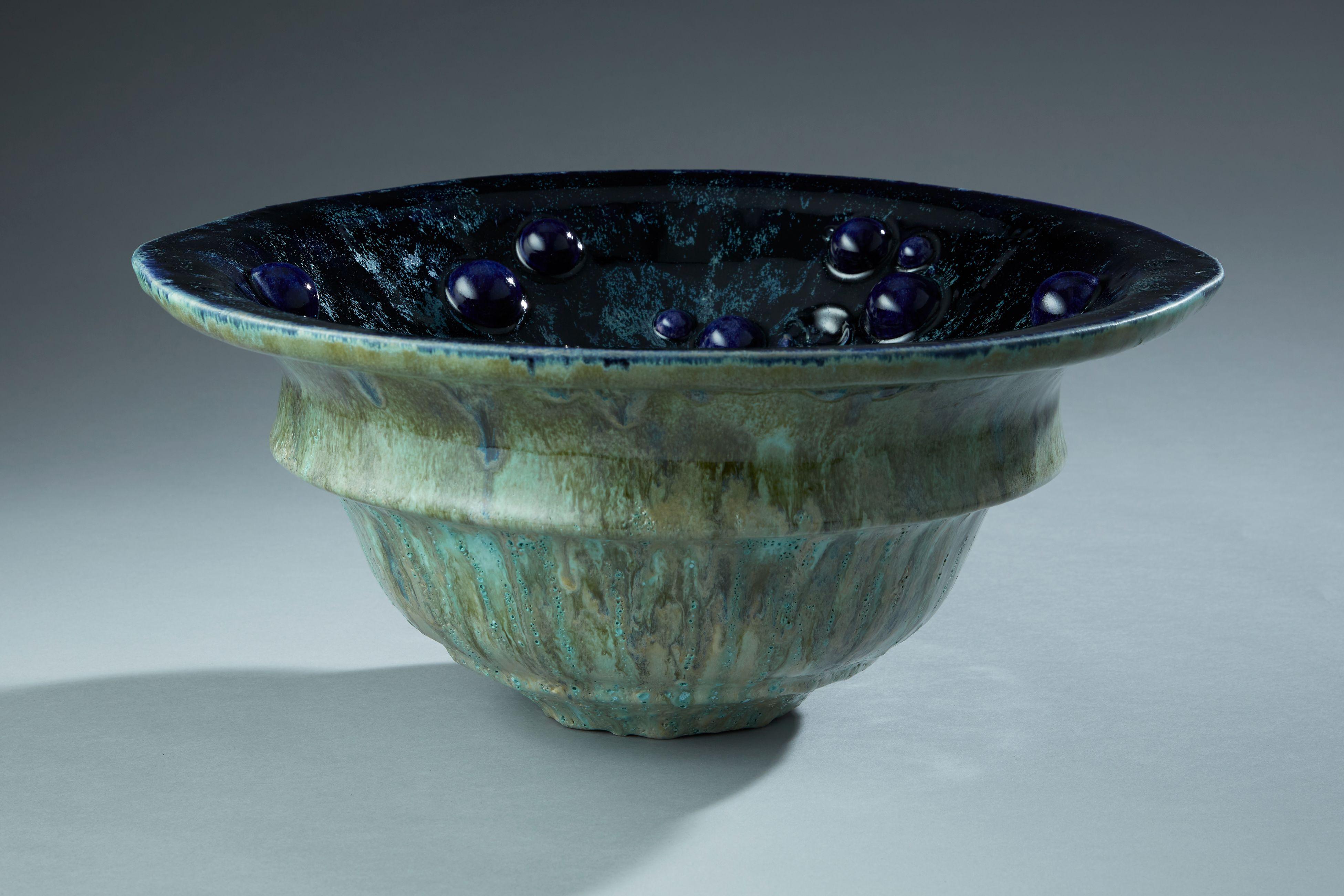 Violante Lodolo D'Oria, sapphire blue & green constellation vessel, 2021, glazed stoneware. Measures: W44cm x H22cm

New stunning piece created by ceramic artist Violante Lodolo d' Oria. The layering of different glazes creates shimmering and